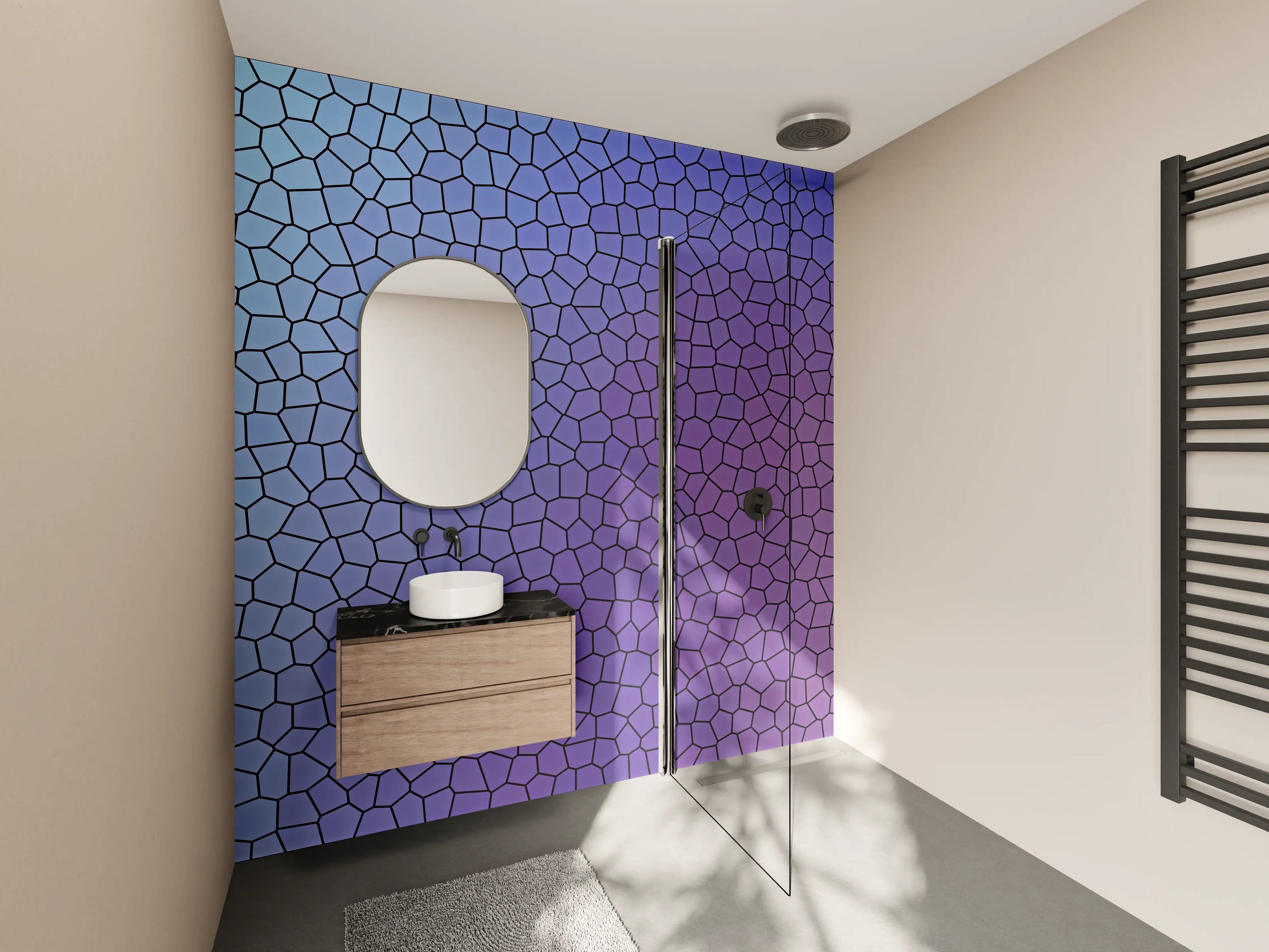 Wandverkleidung Bad - Mosaik mit lila-bläulichem Übergang