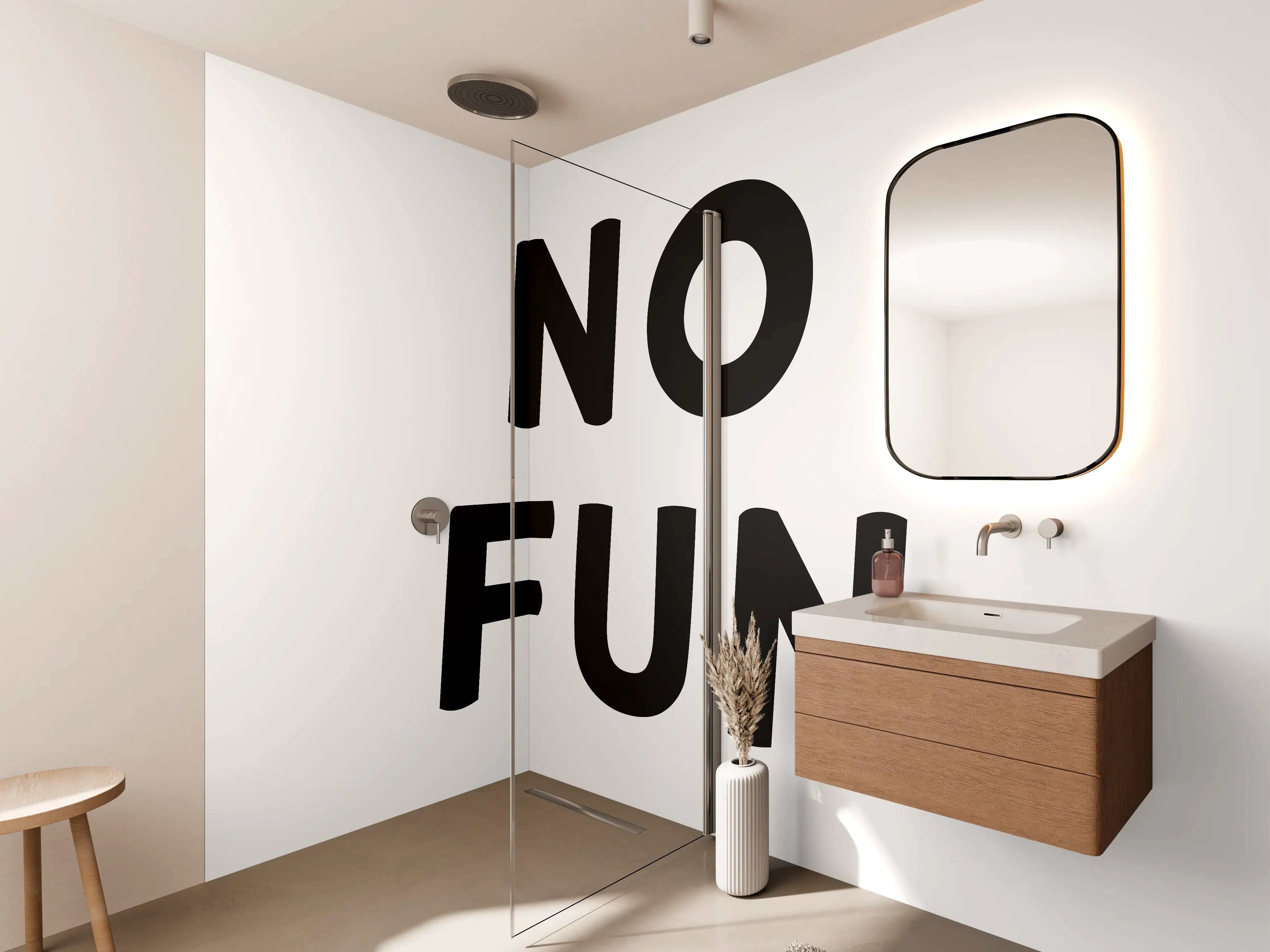 Wandverkleidung Bad - Motivationaler 'No Fun' Schriftzug