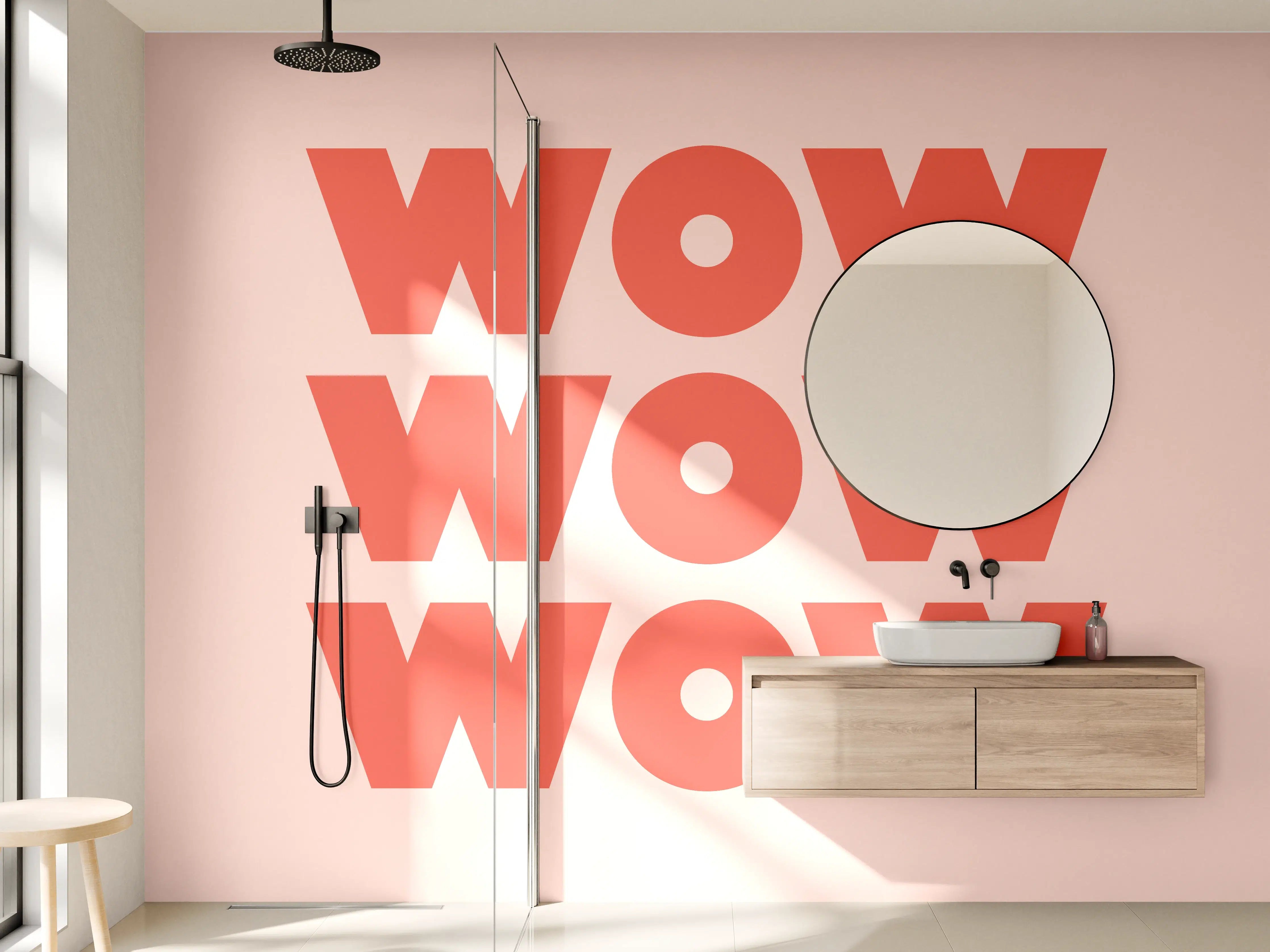 Wandverkleidung Bad - Motivationaler 'WOW' Typografie-Print