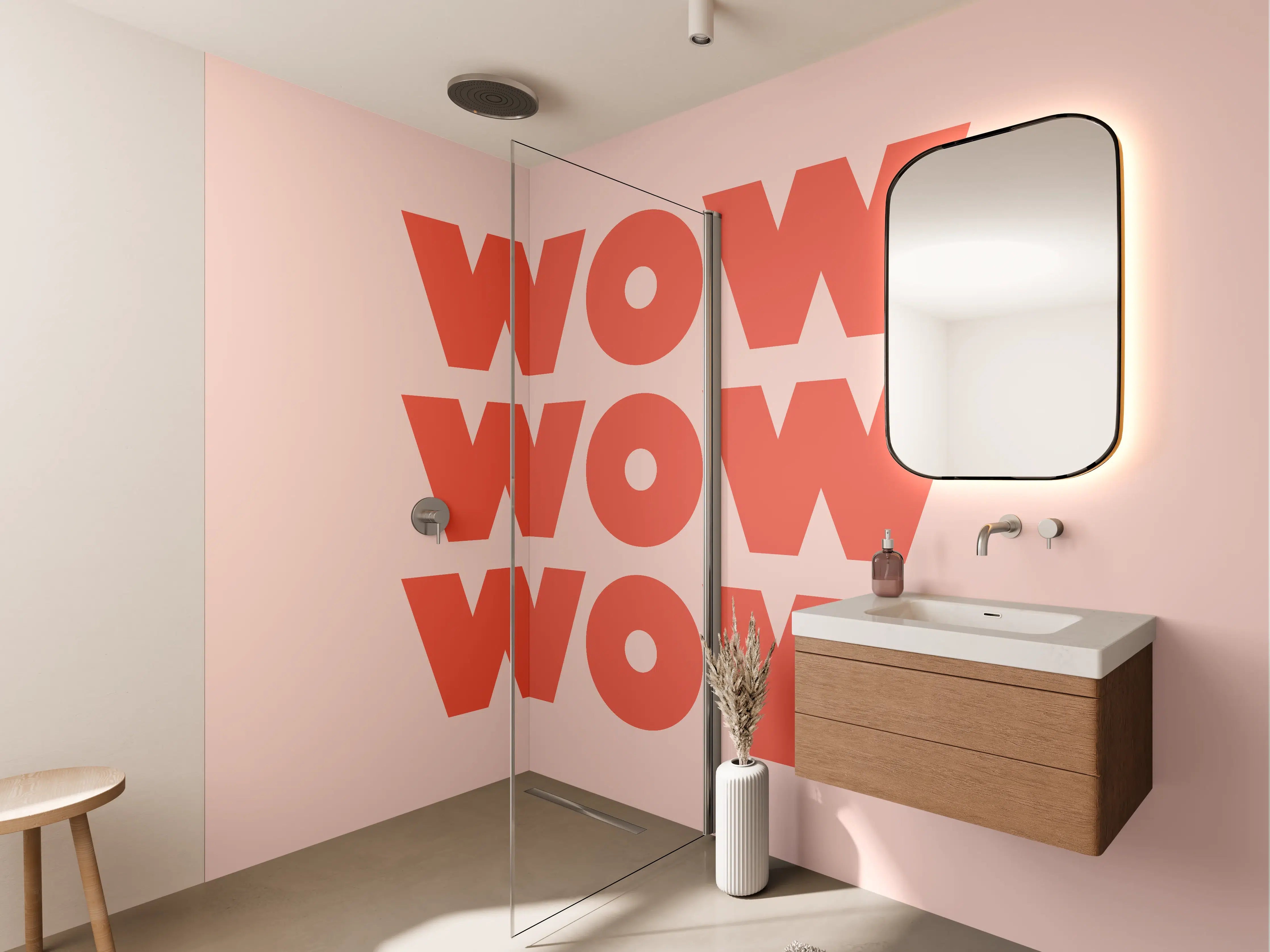 Wandverkleidung Bad - Motivationaler 'WOW' Typografie-Print
