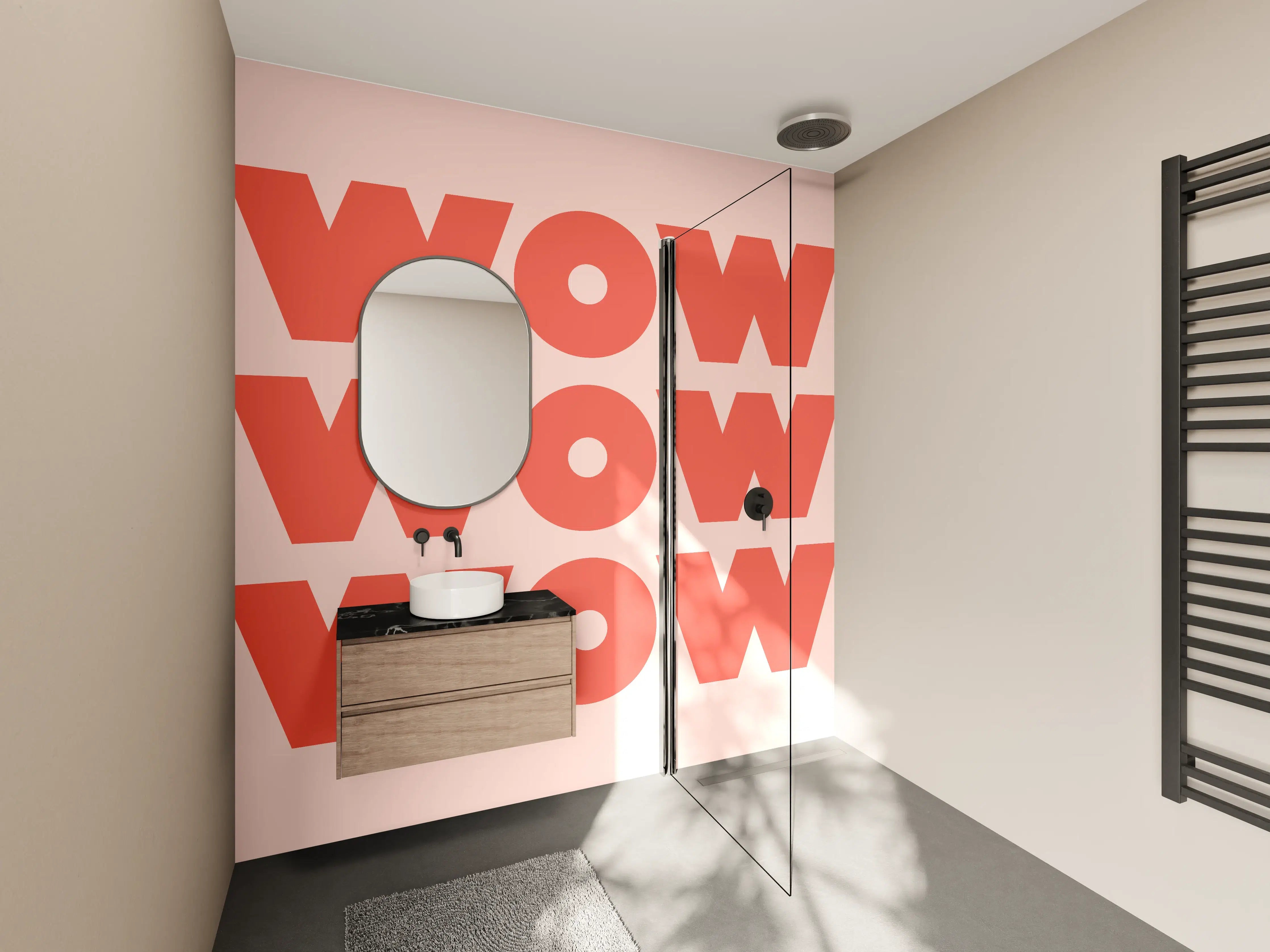 Wandverkleidung Bad - Motivationaler 'WOW' Typografie-Print