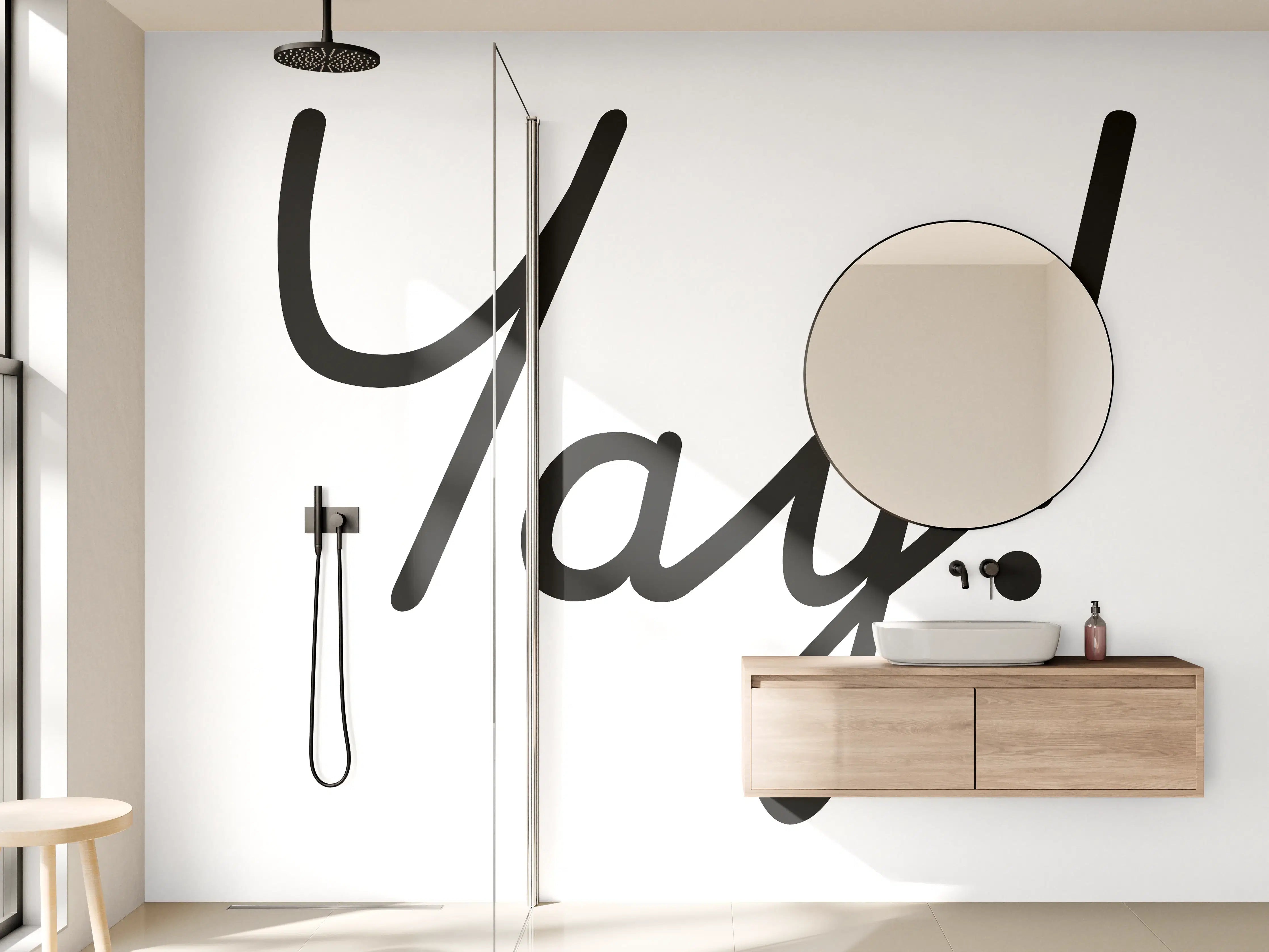 Wandverkleidung Bad - Motivationaler 'Yay!' Typo-Druck
