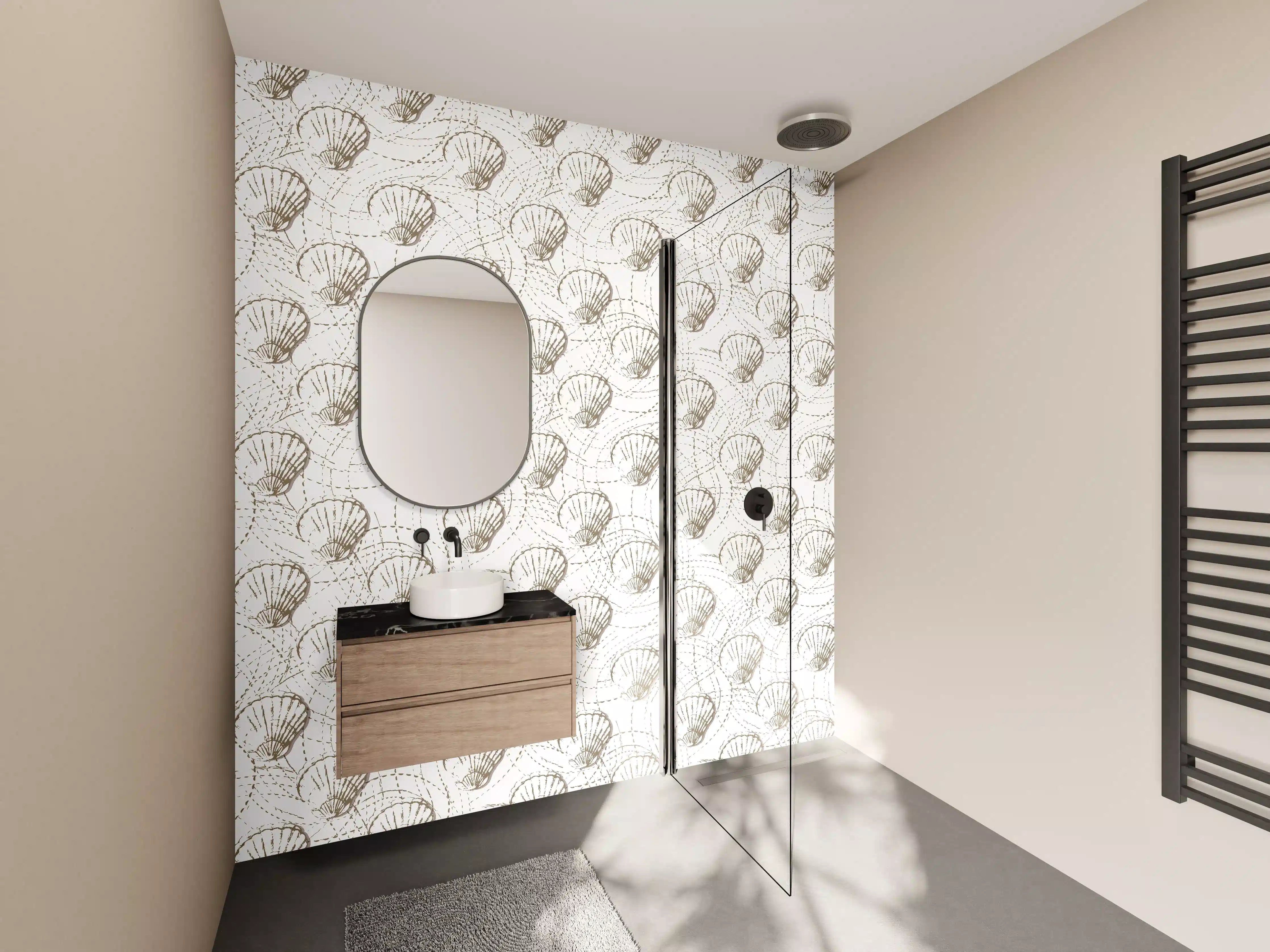 Wandverkleidung Bad - Muschel-Muster Weiß-Beige