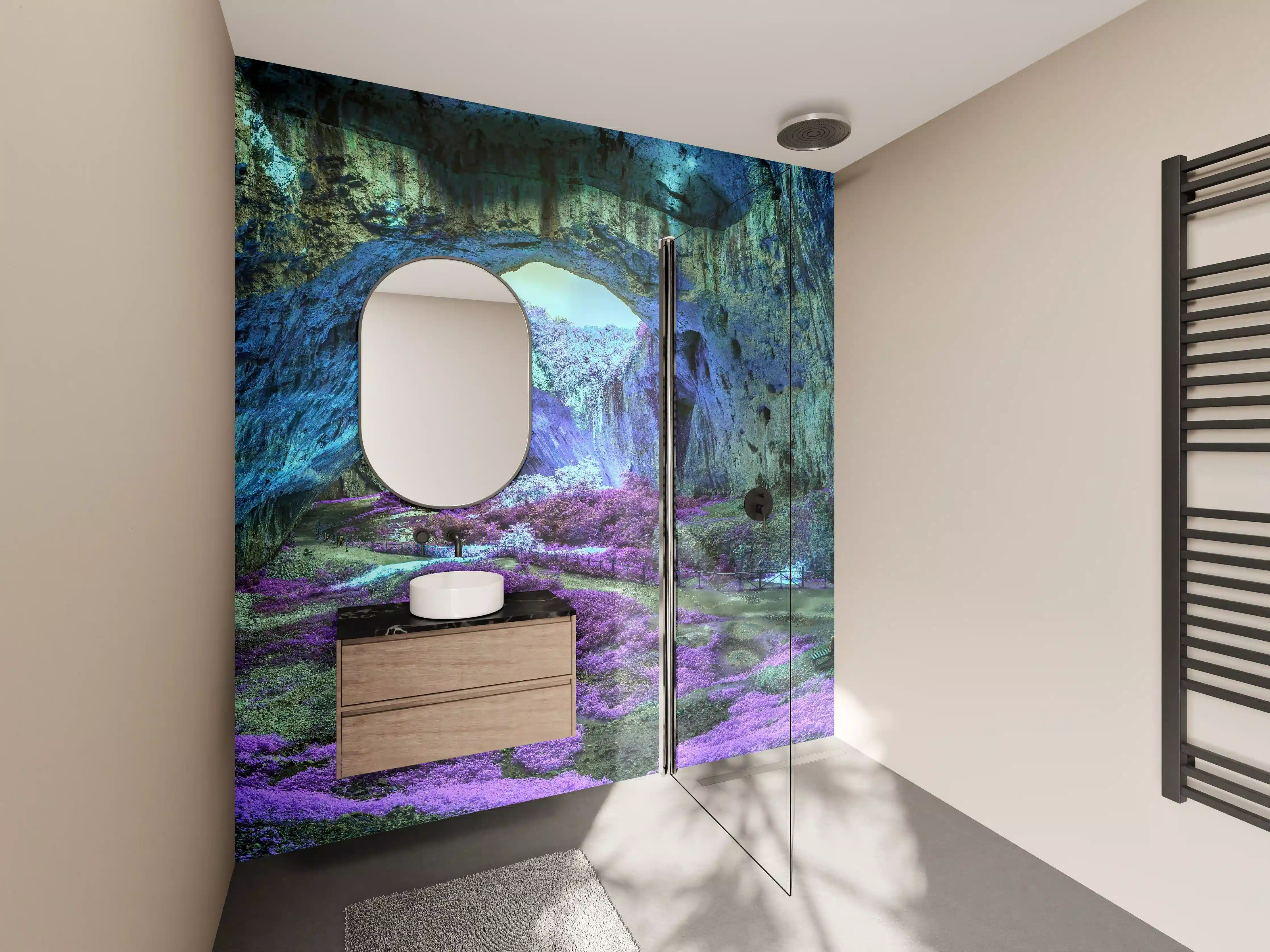Wandverkleidung Bad - Mystische Höhle in fantastisch leuchtenden Farben