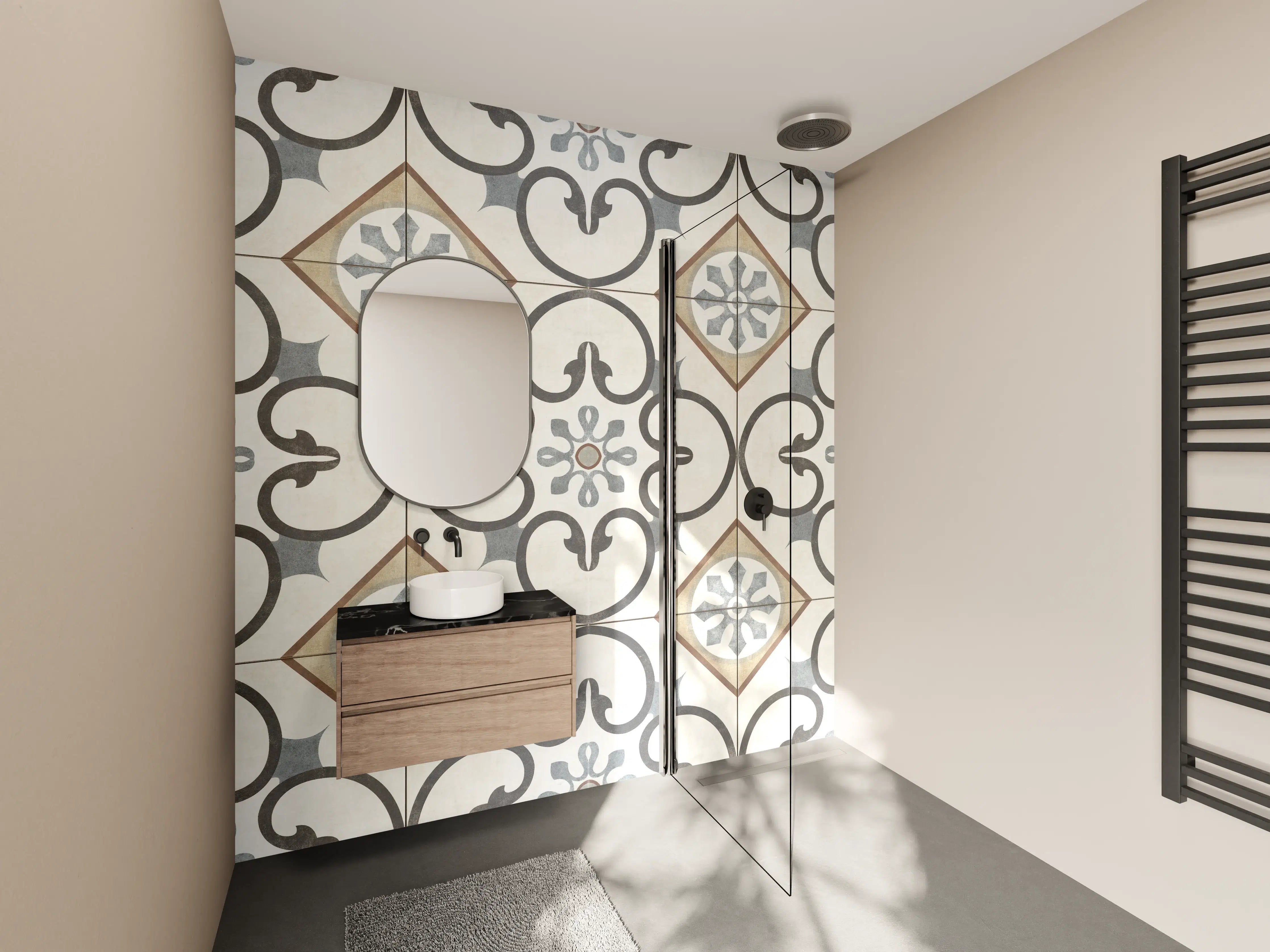 Wandverkleidung Bad - Nahtlose beige graue Fliesen