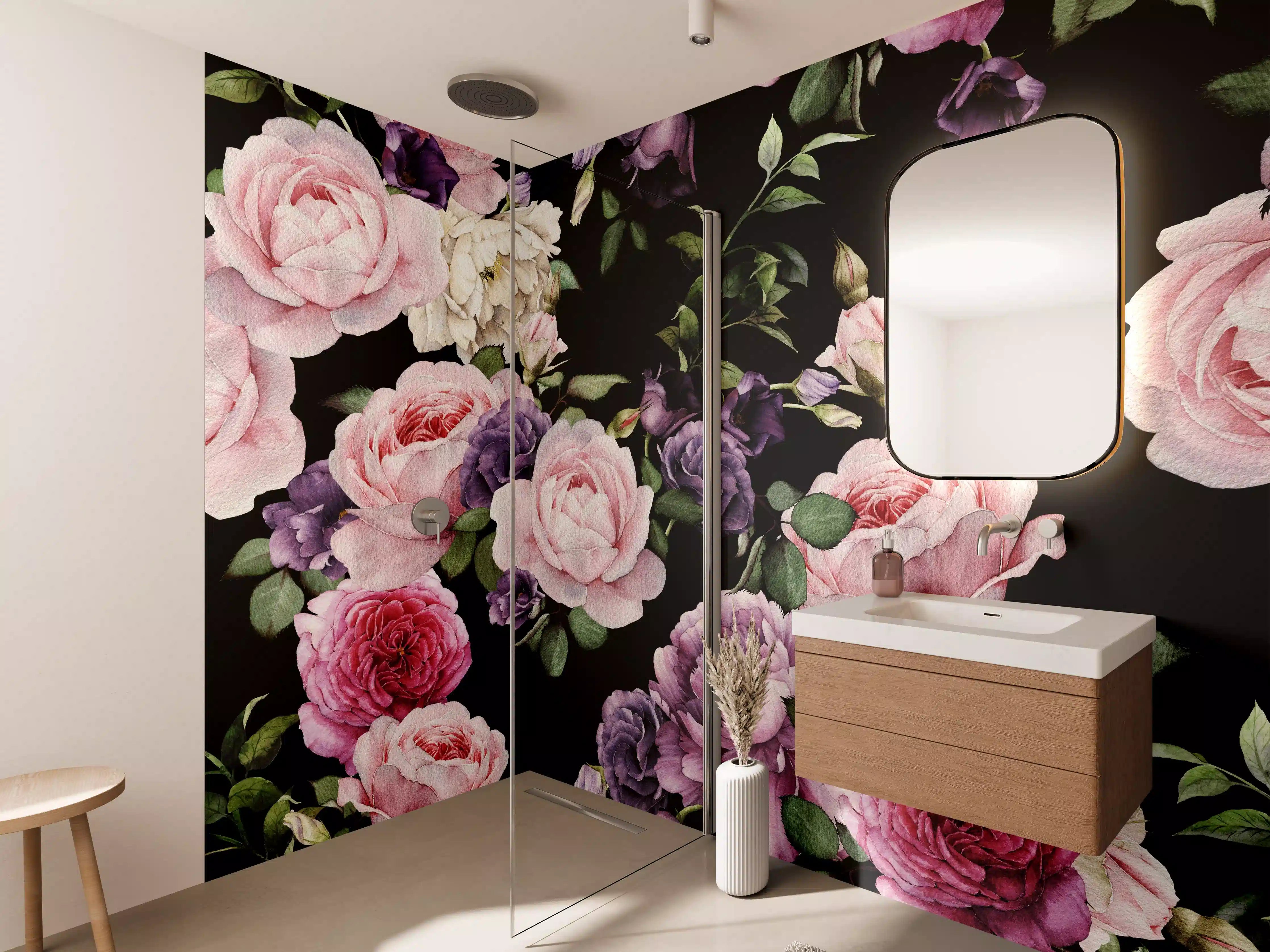 Wandverkleidung Bad - Nahtloses florales Muster mit Rosen