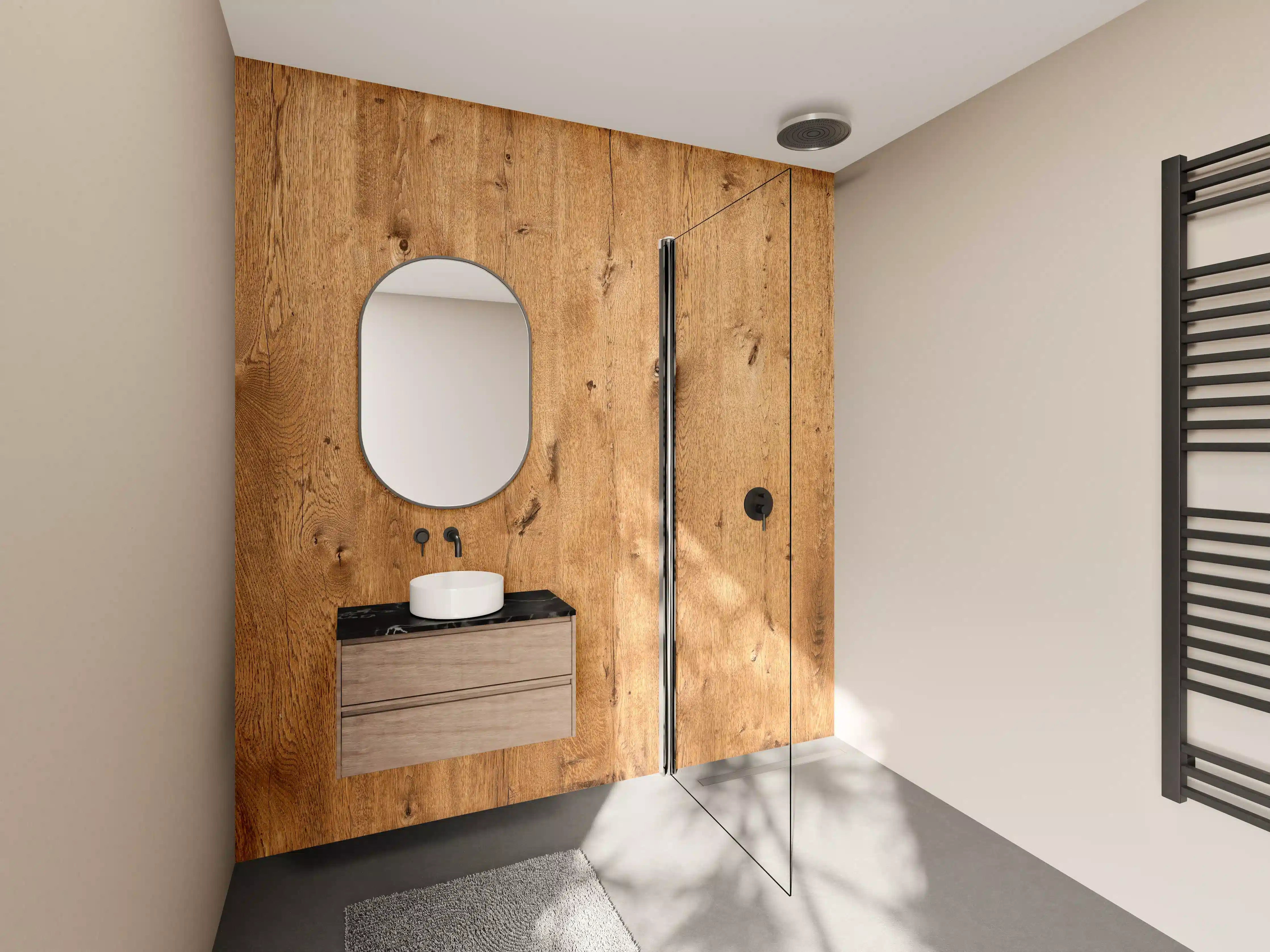 Wandverkleidung Bad - Natürliche Eichenholz-Struktur