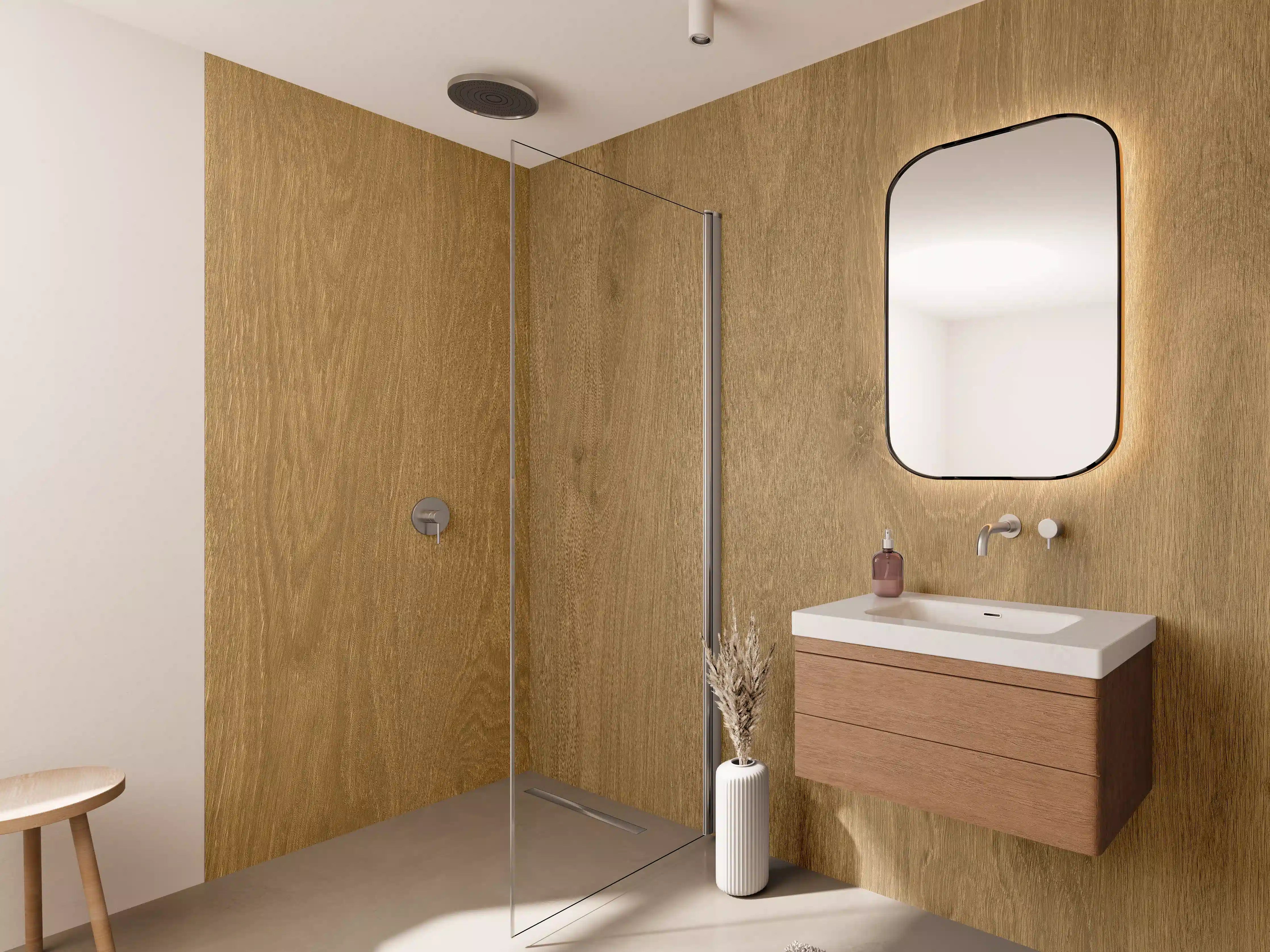 Wandverkleidung Bad - Natürliche Grautöne: Holzoptik mit Maserung