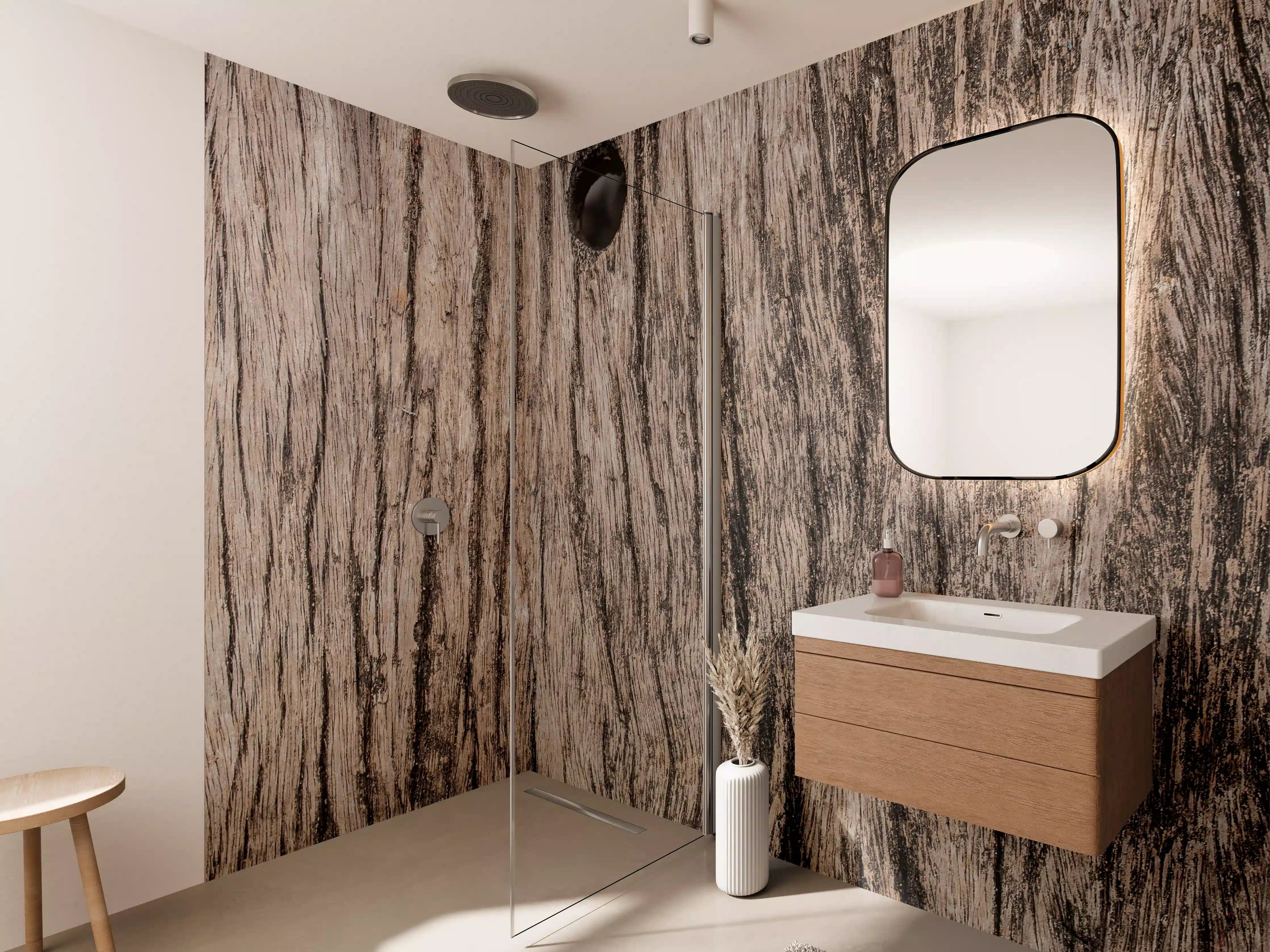 Wandverkleidung Bad - Natürliche Holzmaserung mit alternder Oberfläche