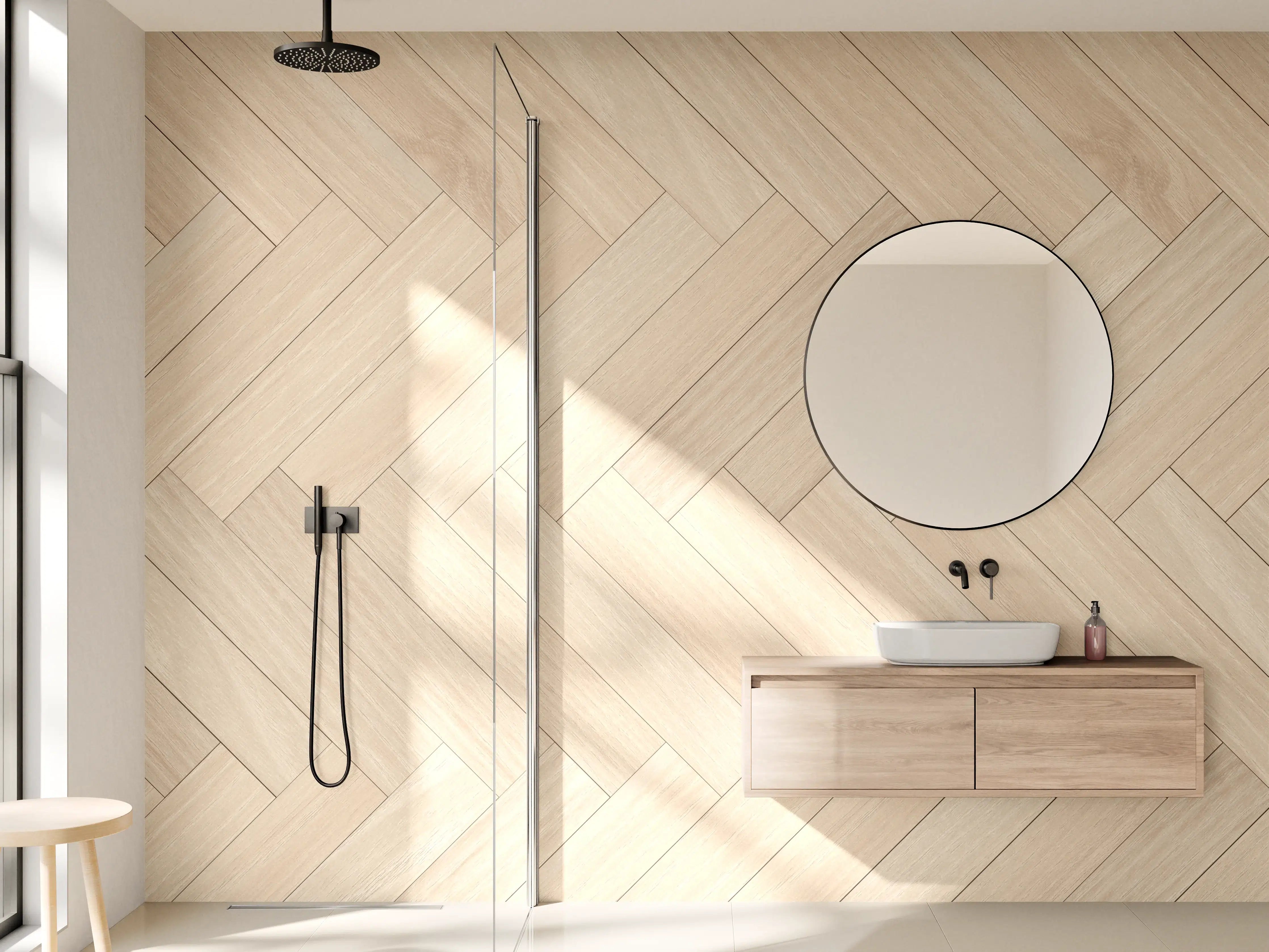Wandverkleidung Bad - Natürliche Holztextur - Beige