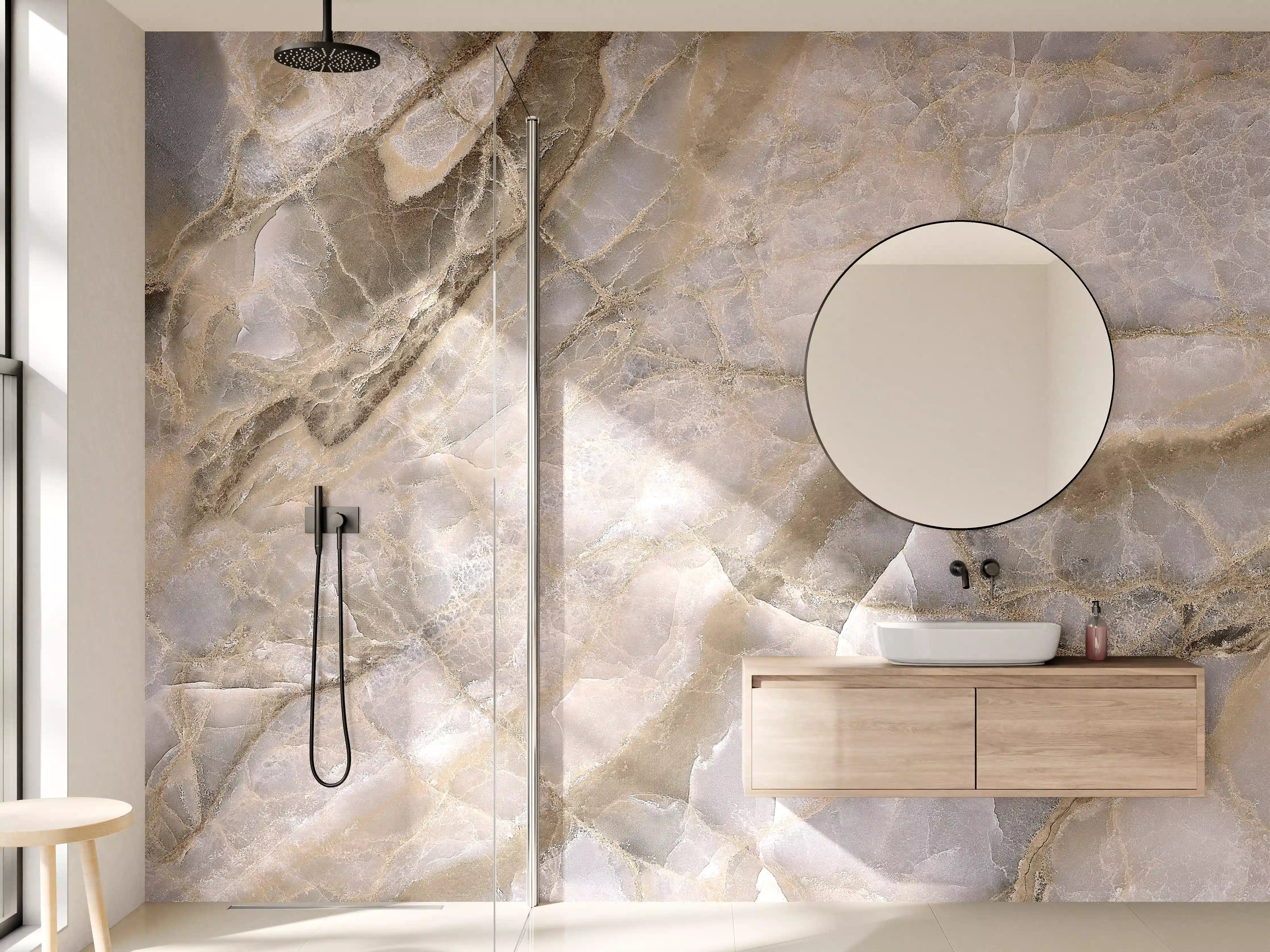 Wandverkleidung Bad - Natürliche graue Onyx Oberfläche