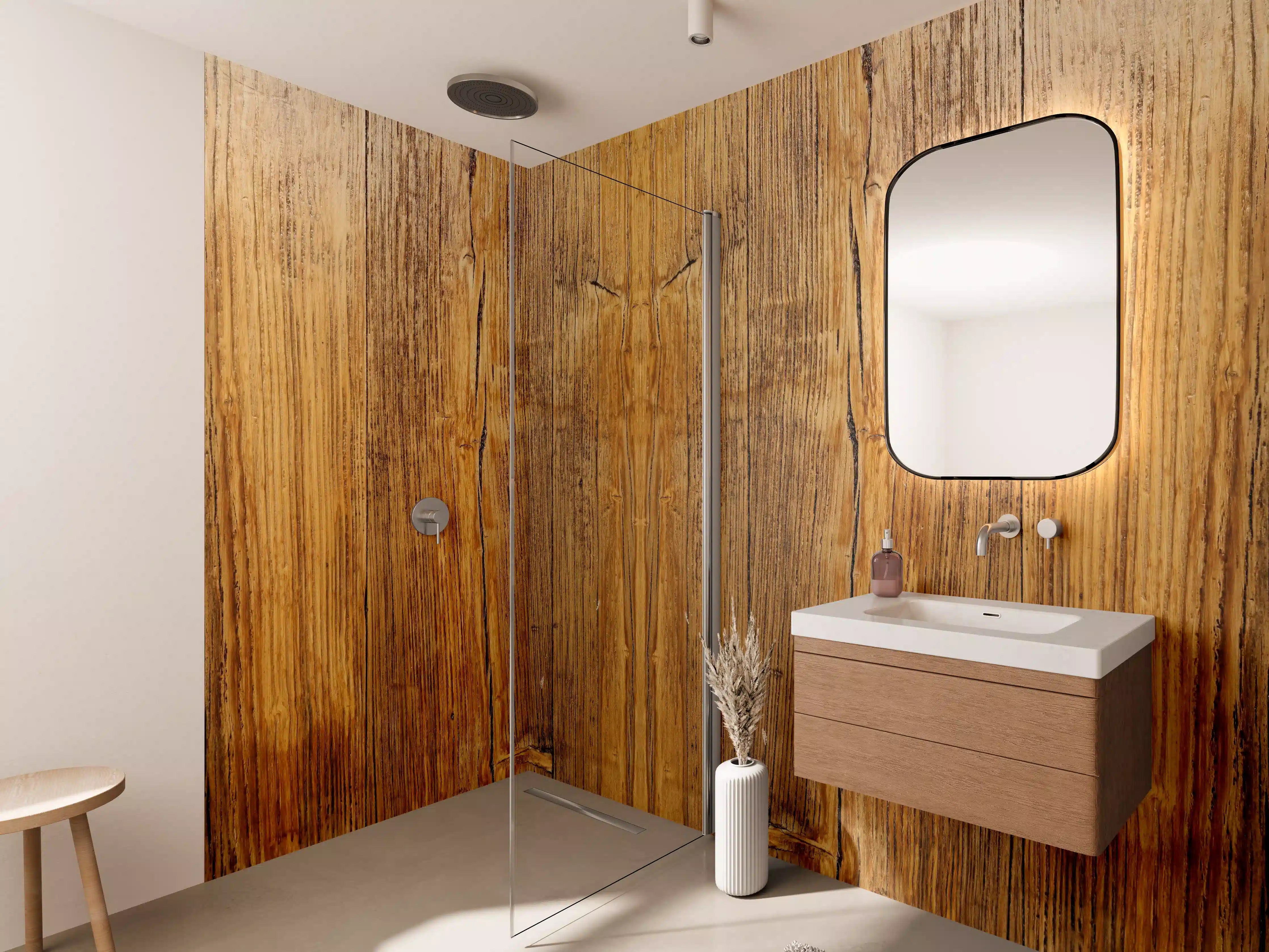 Wandverkleidung Bad - Natürliches Holz mit rustikaler Maserung