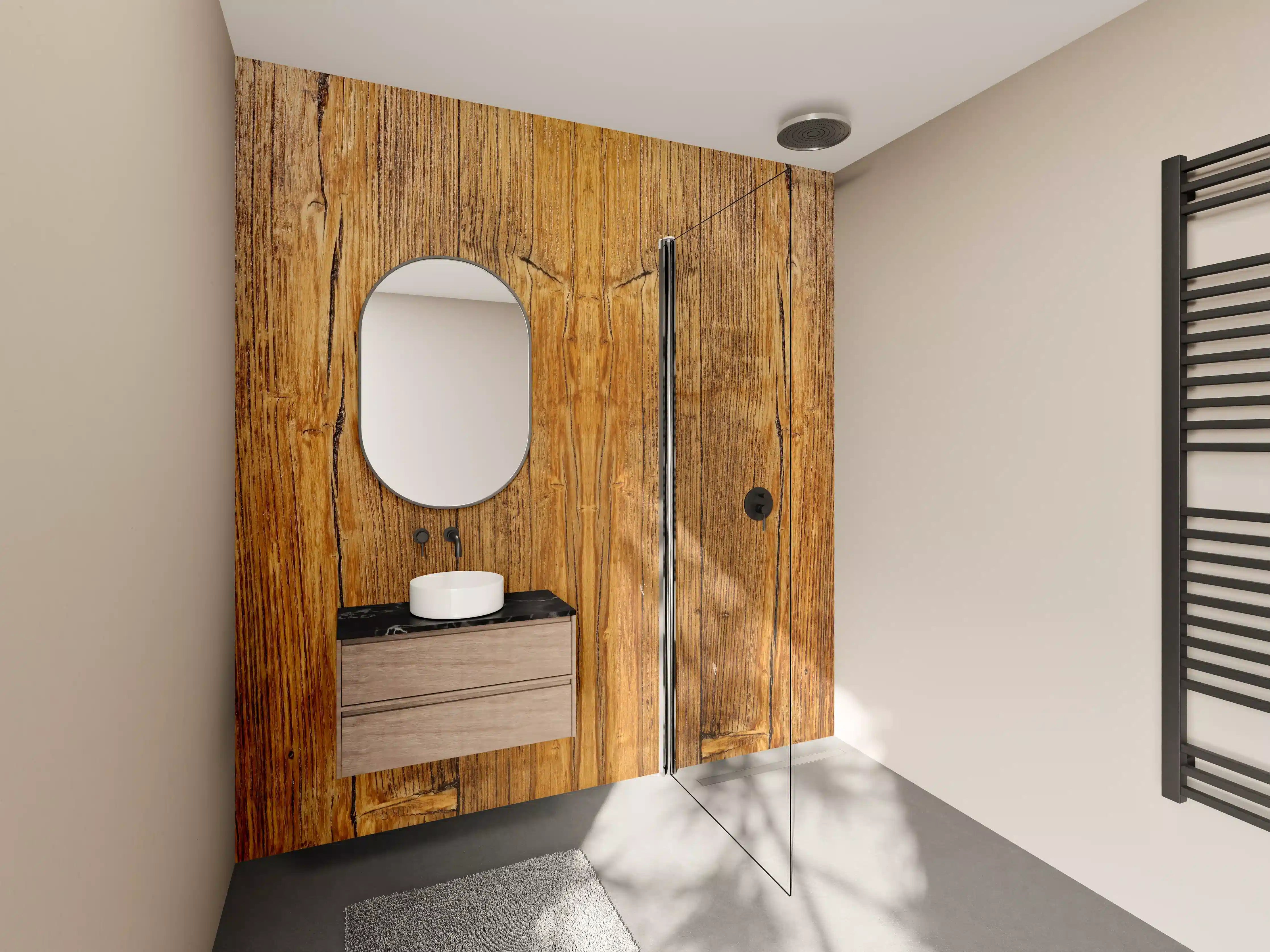 Wandverkleidung Bad - Natürliches Holz mit rustikaler Maserung