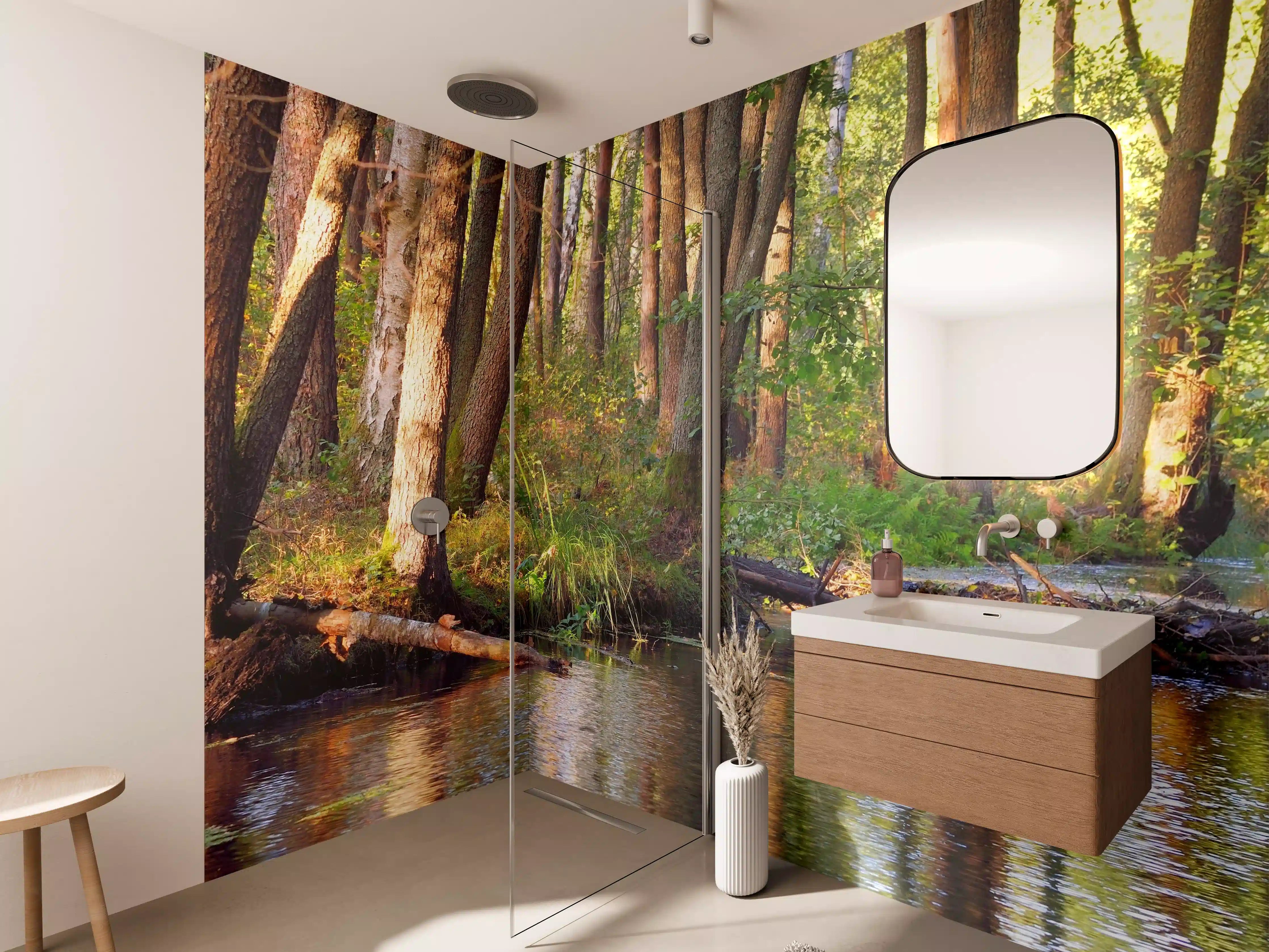 Wandverkleidung Bad - Naturidyll im Flusslauf