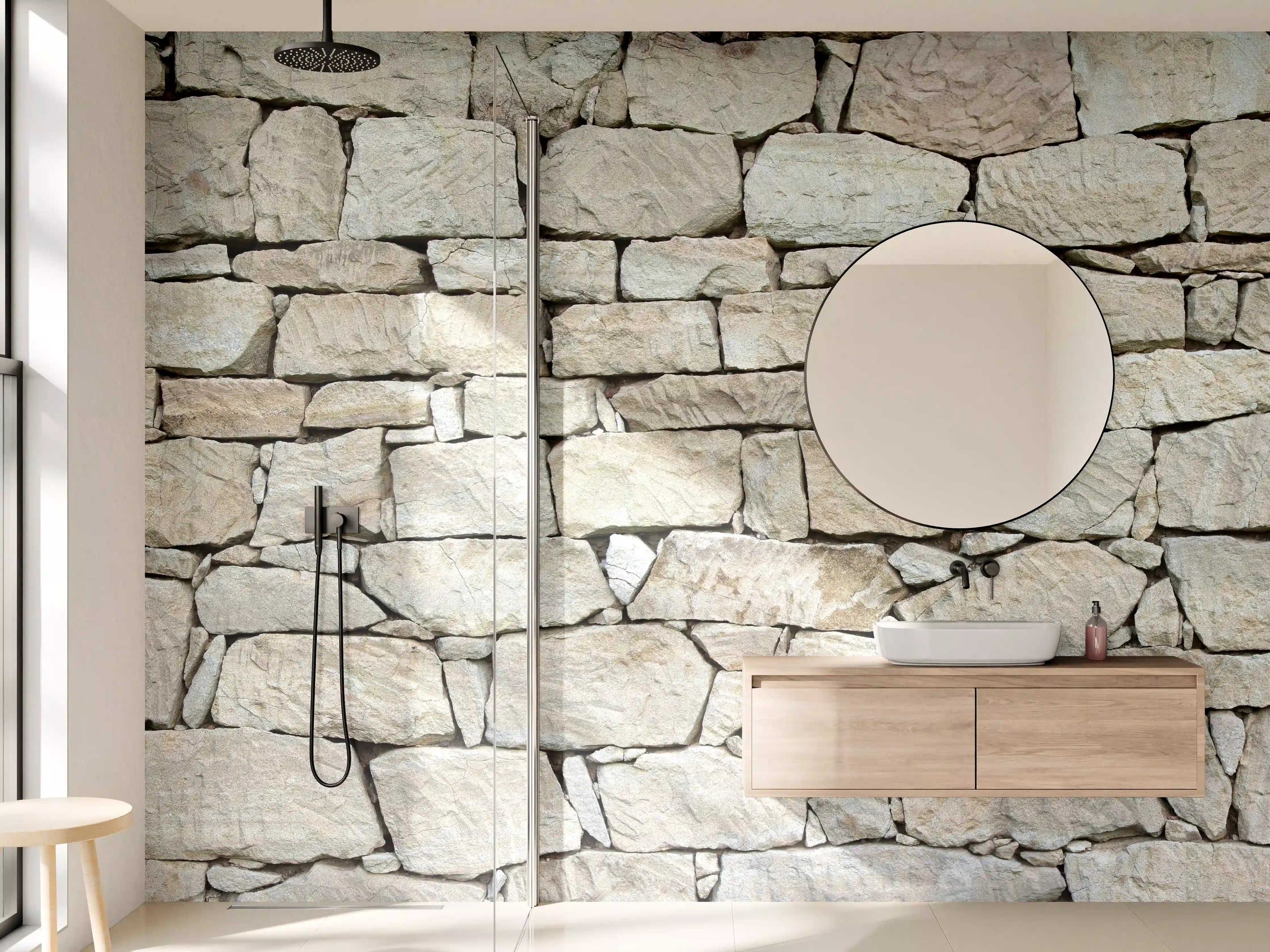 Wandverkleidung Bad - Naturstein-Wand in Beige, Sandstein-Optik