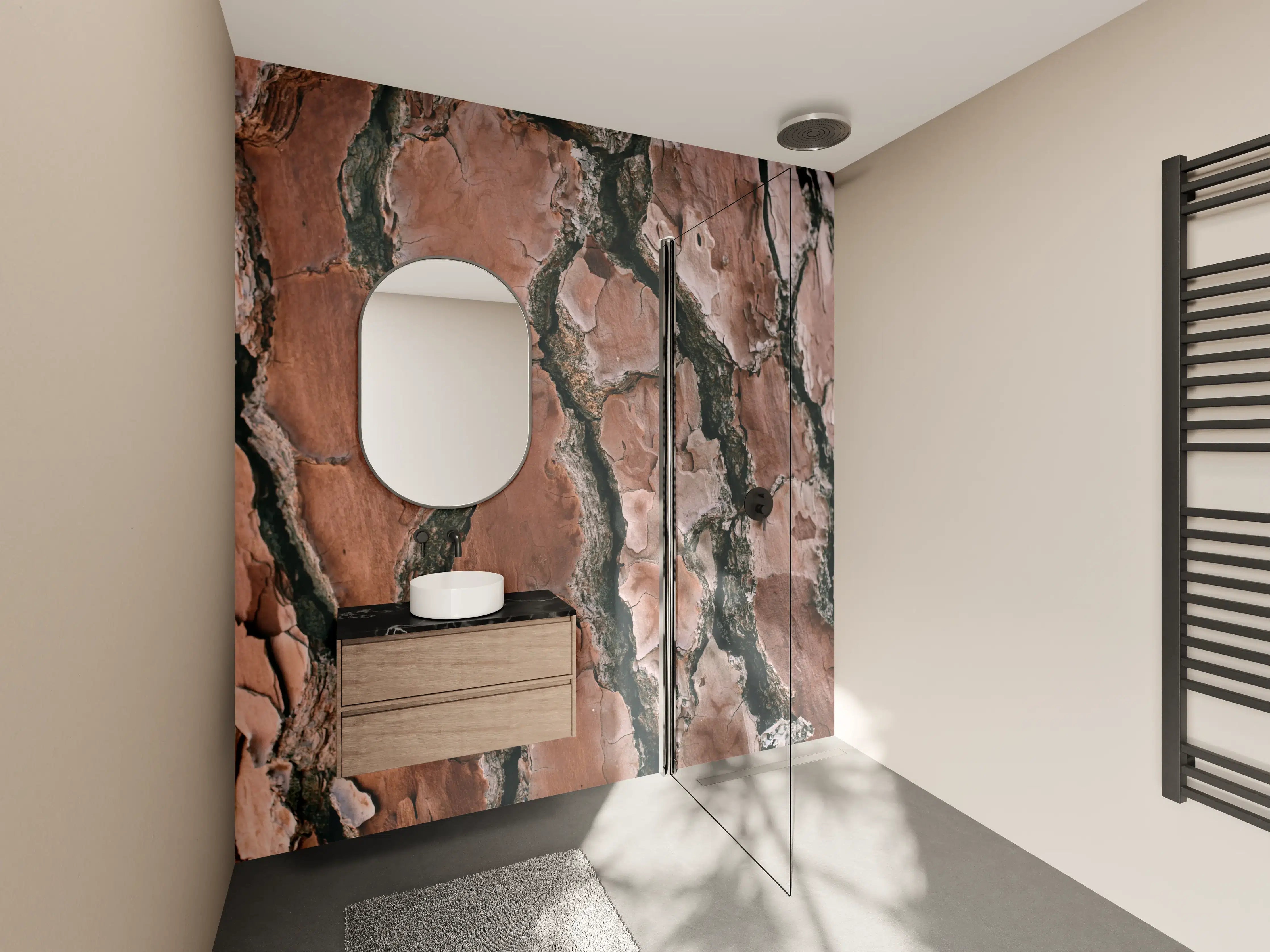 Wandverkleidung Bad - Naturstein mit braun-rötlicher Maserung