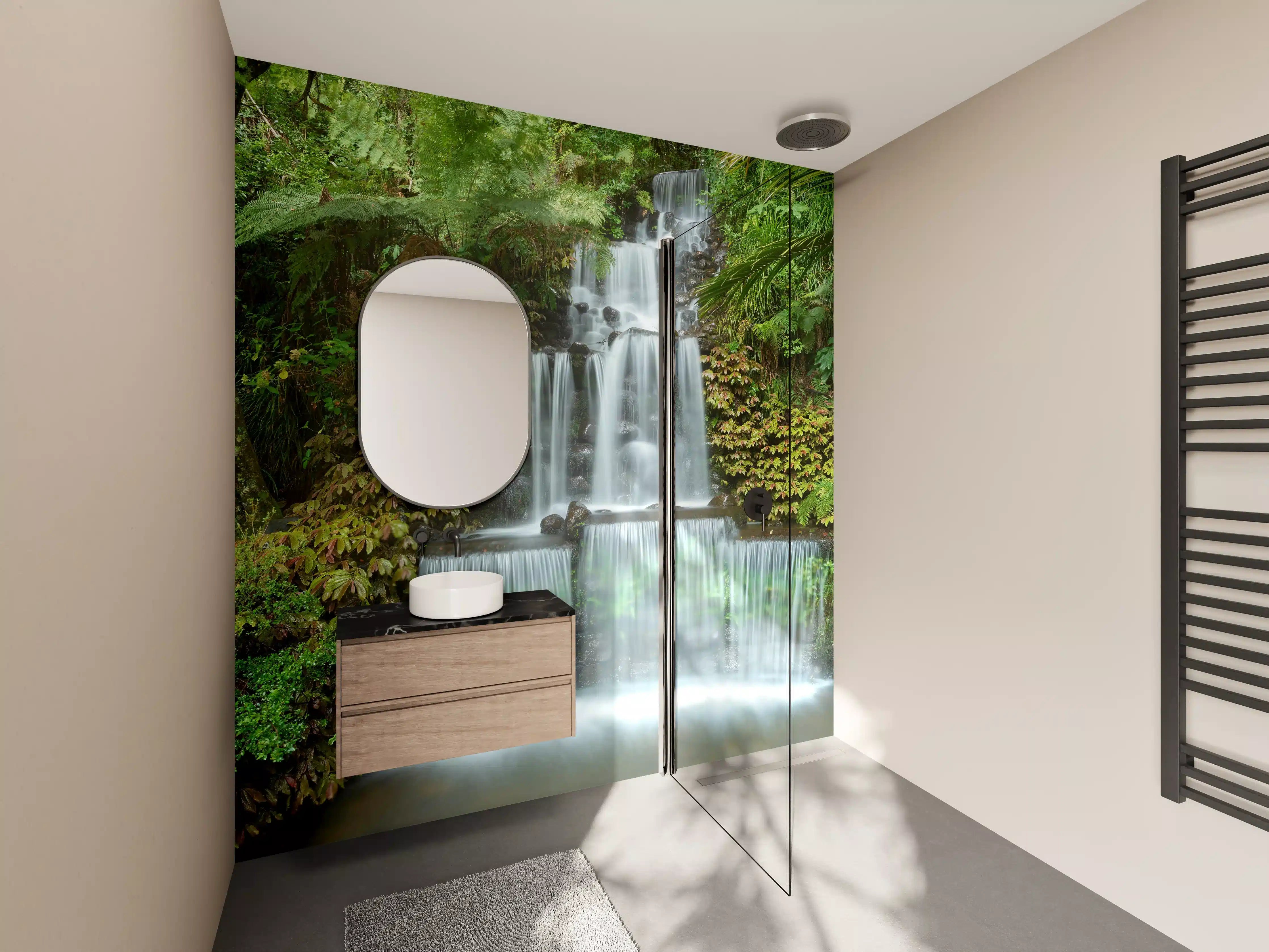 Wandverkleidung Bad - Naturwasserfall in üppigem Grün