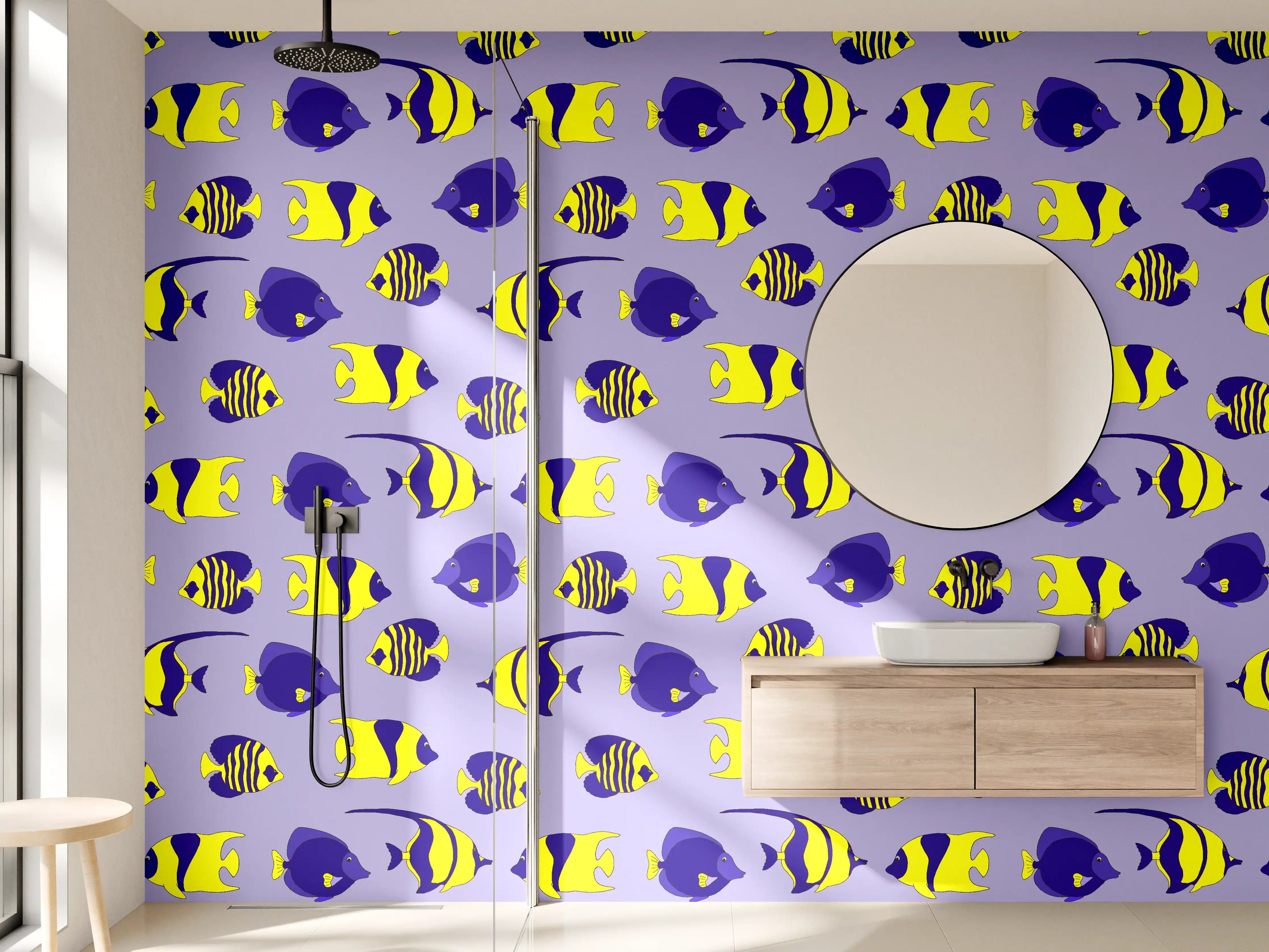 Wandverkleidung Bad - Neon-Fische Gelb-Blau Muster
