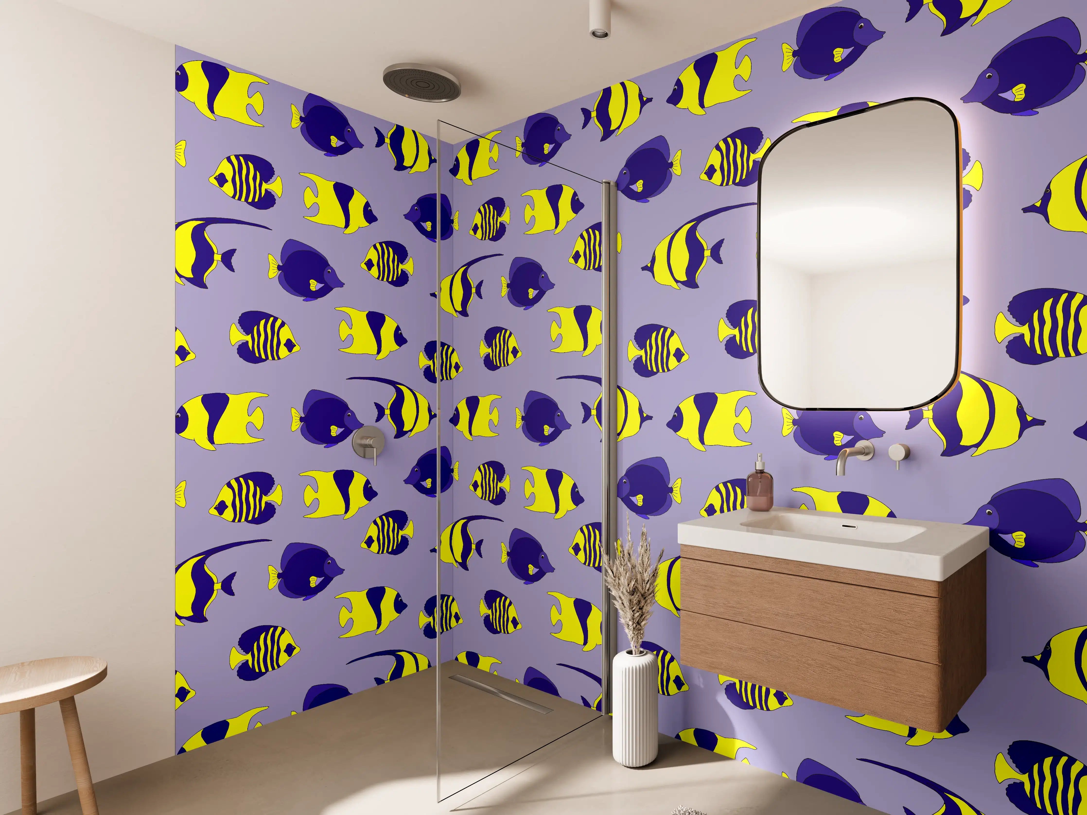 Wandverkleidung Bad - Neon-Fische Gelb-Blau Muster