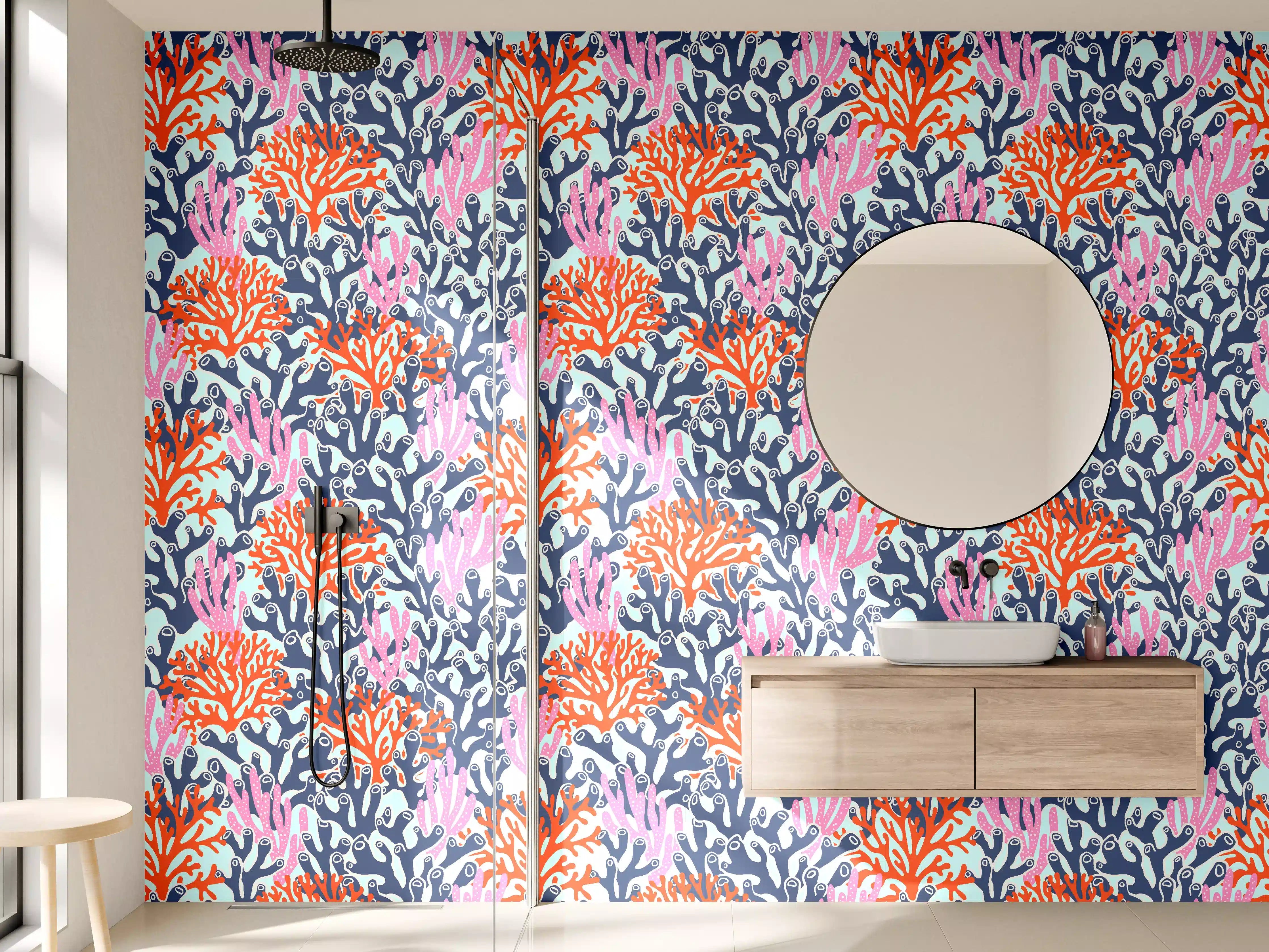 Wandverkleidung Bad - Neon-Korallen Blau Orange Pink