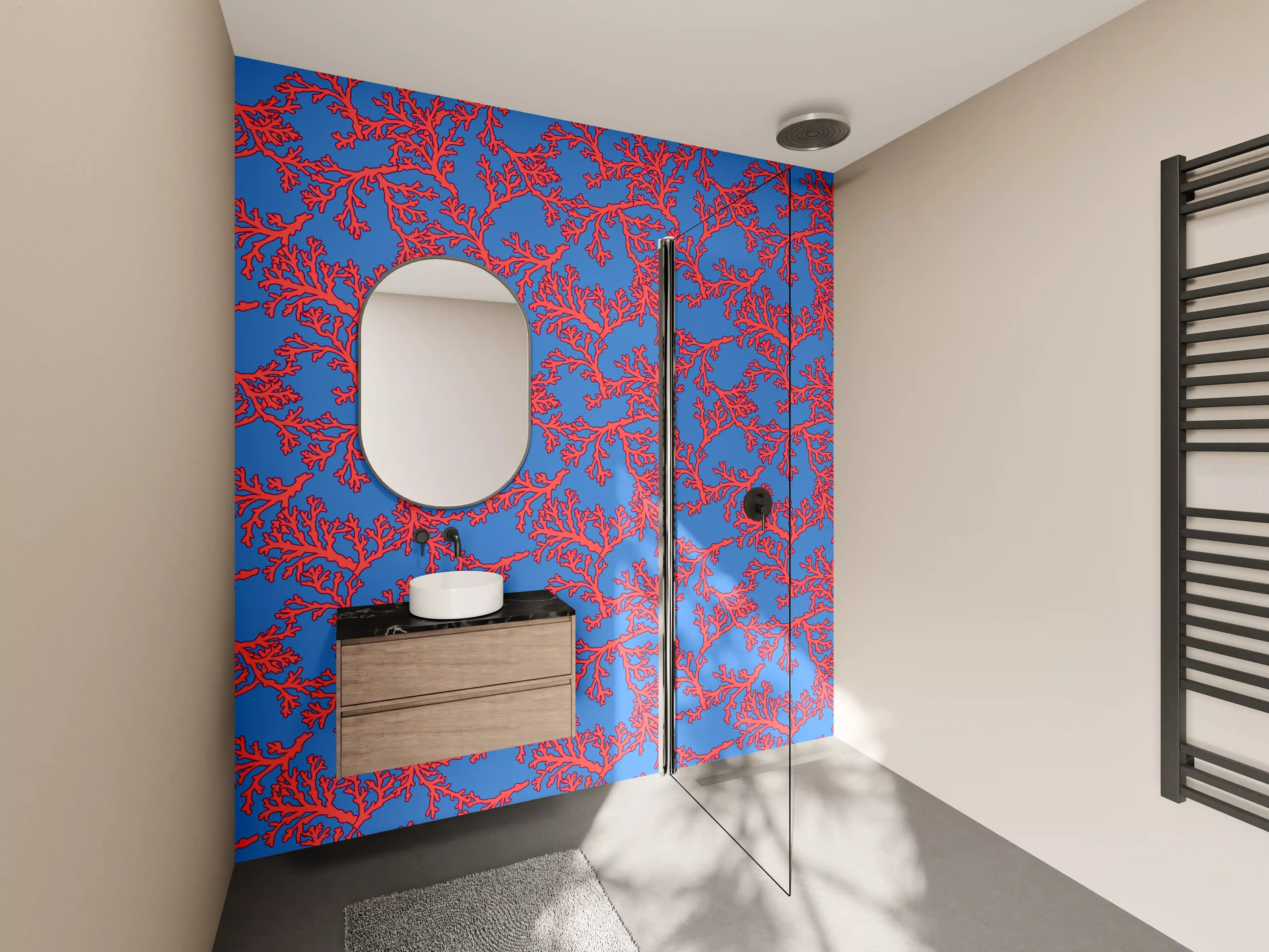 Wandverkleidung Bad - Neon-Korallen Blau-Rot