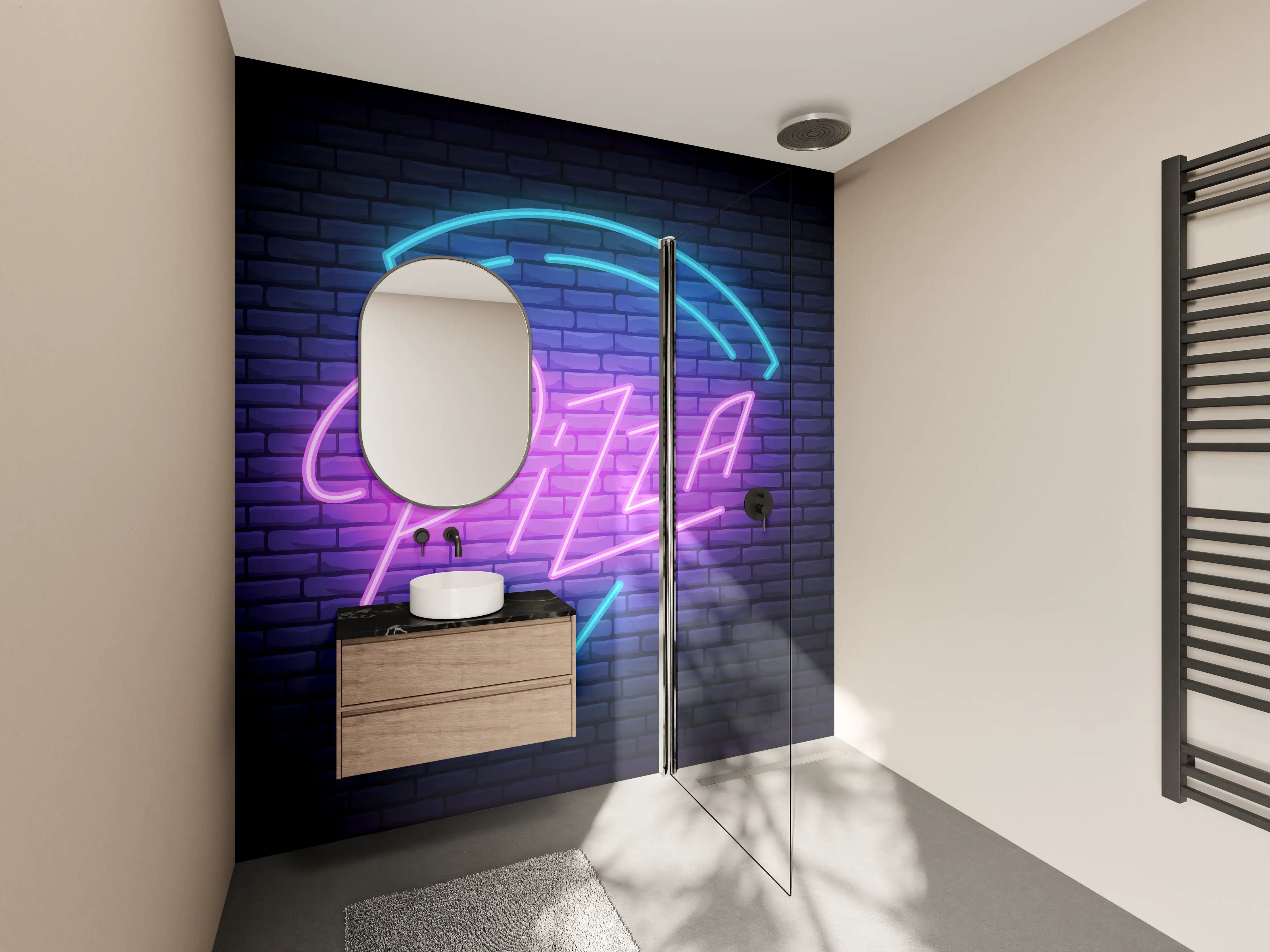 Wandverkleidung Bad - Neon Pizza Schild