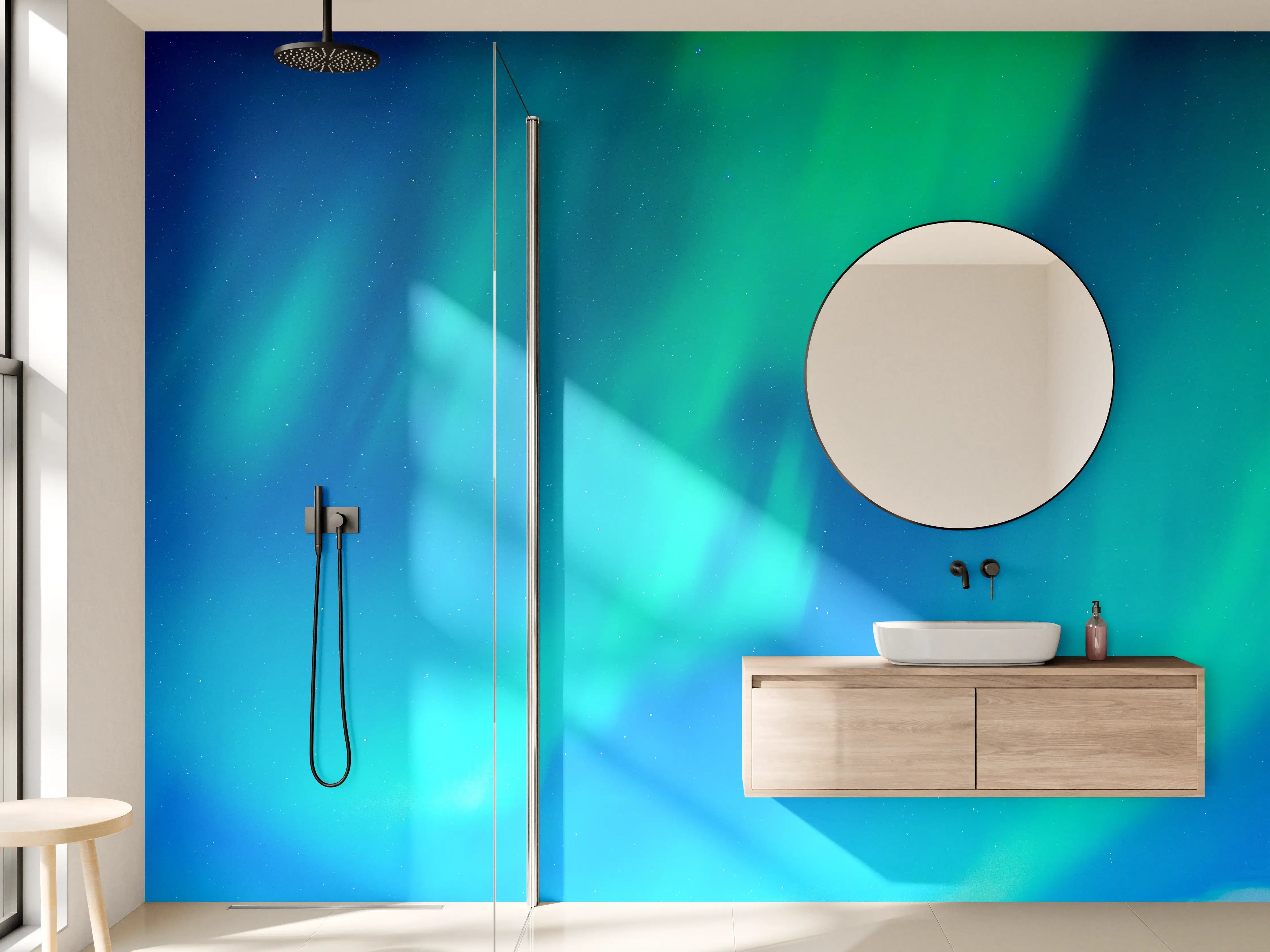 Wandverkleidung Bad - Nordlichter im Himmel