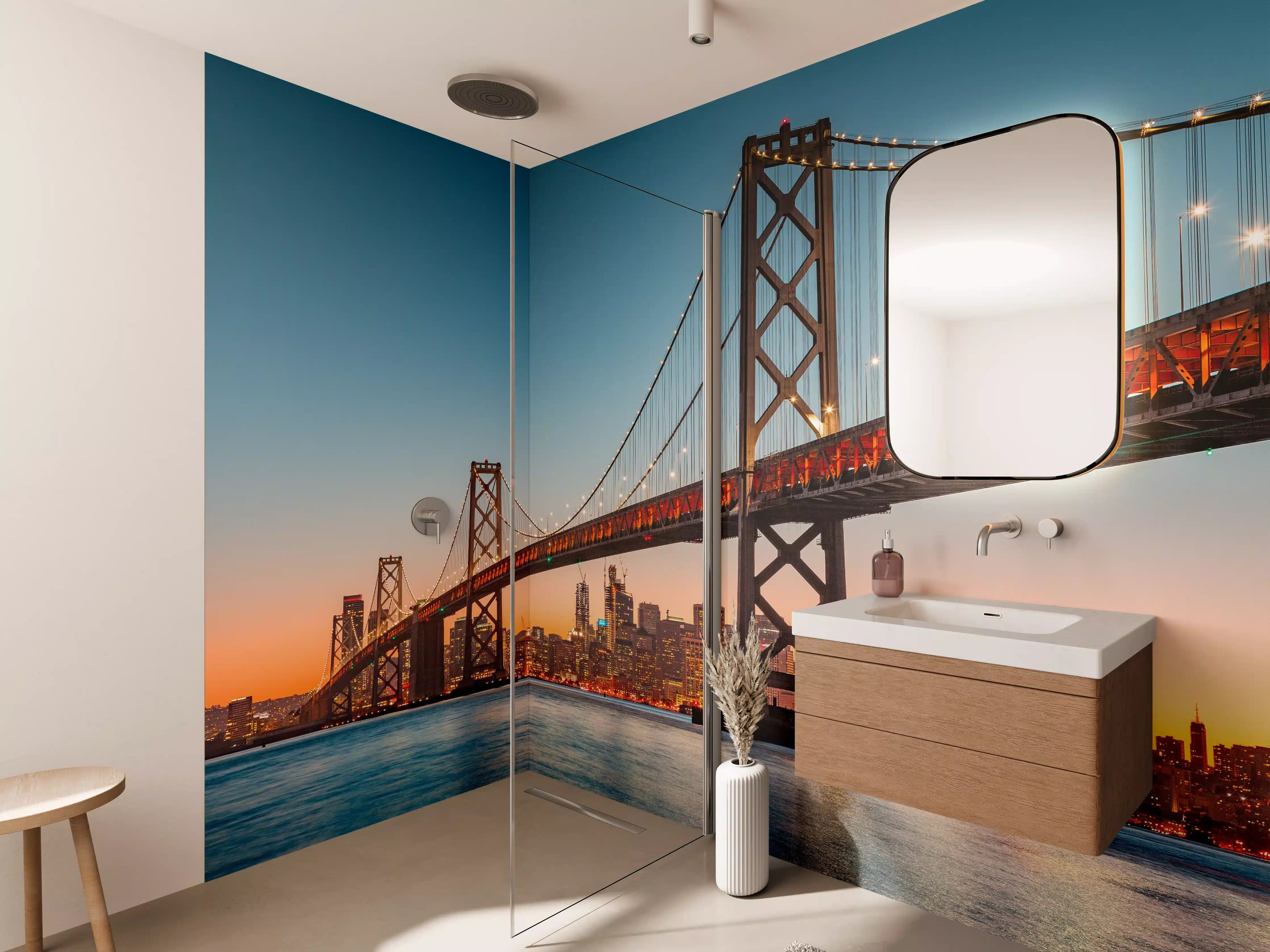 Wandverkleidung Bad - Oakland Bay Bridge bei Abendsonne