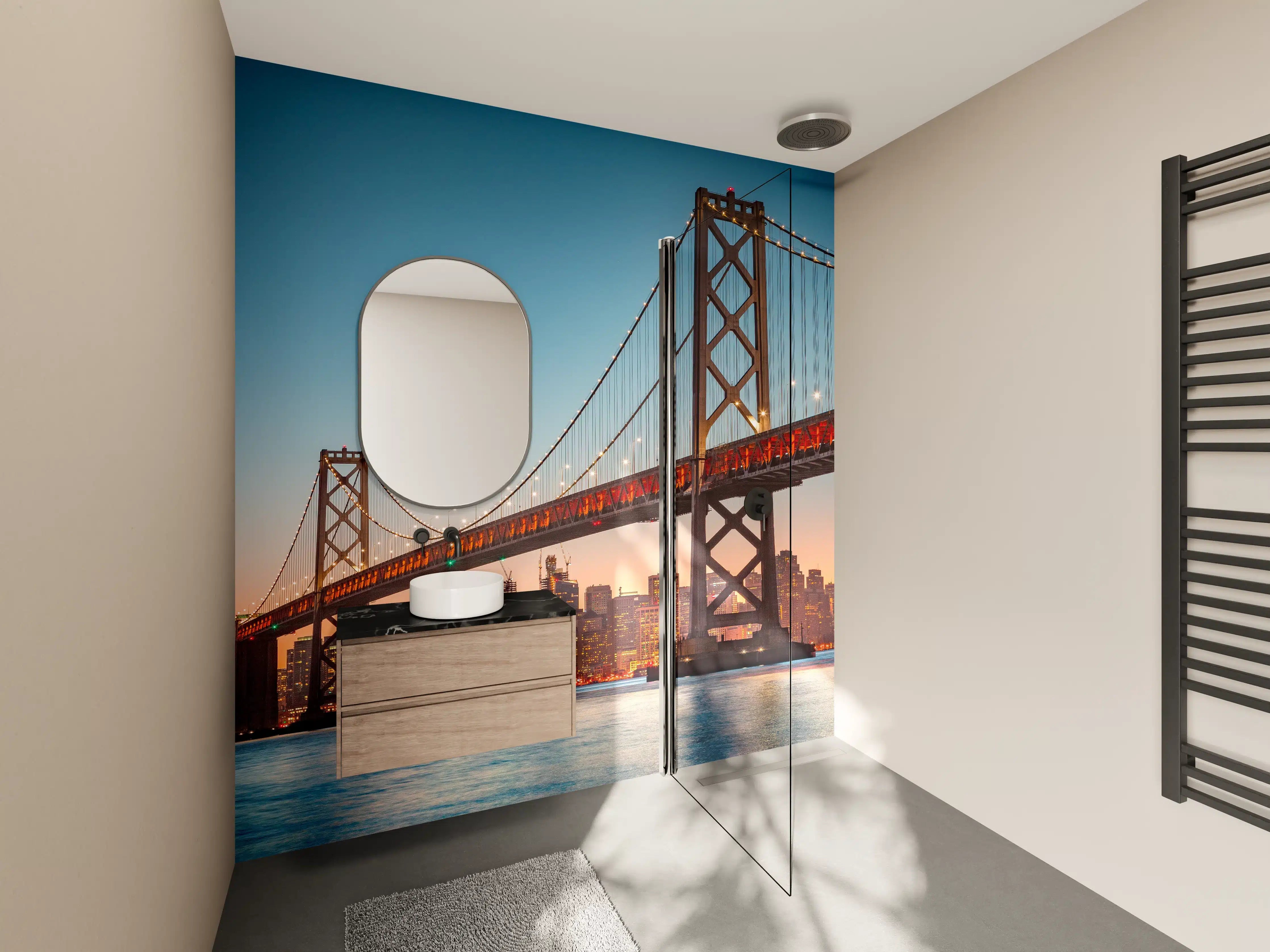 Wandverkleidung Bad - Oakland Bay Bridge bei Abendsonne