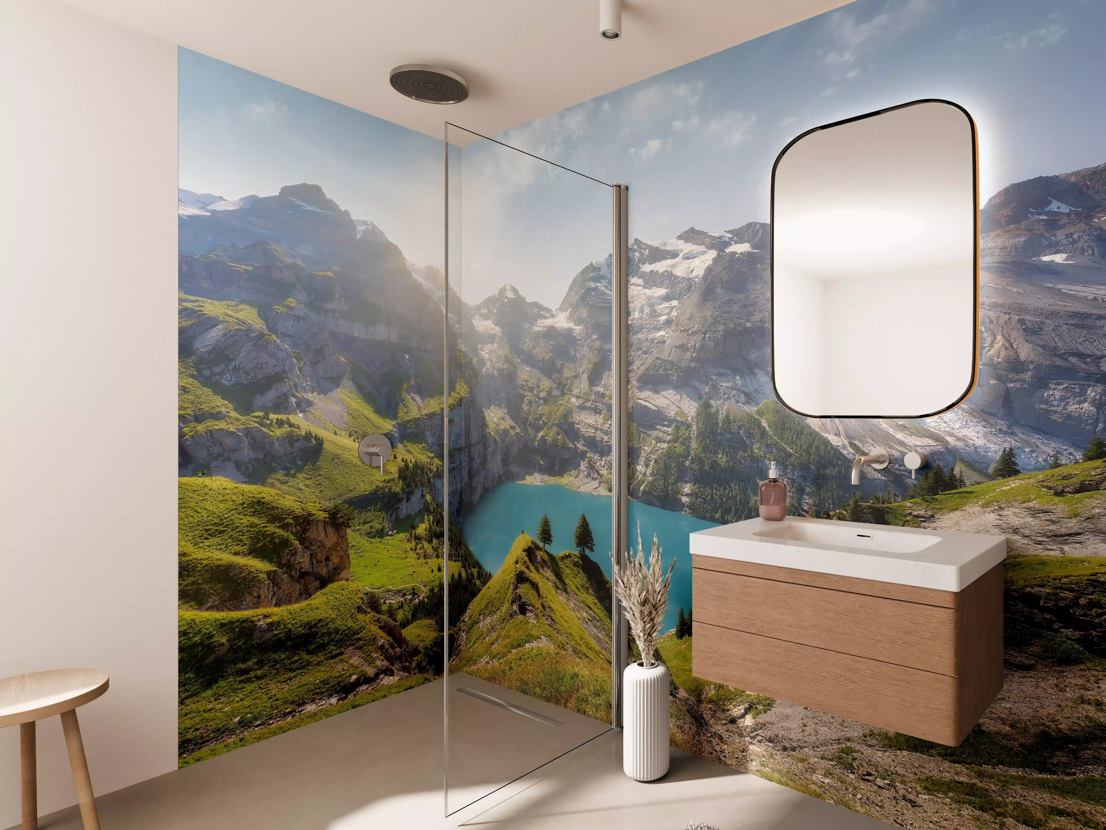 Wandverkleidung Bad - Oeschinensee in den Schweizer Alpen