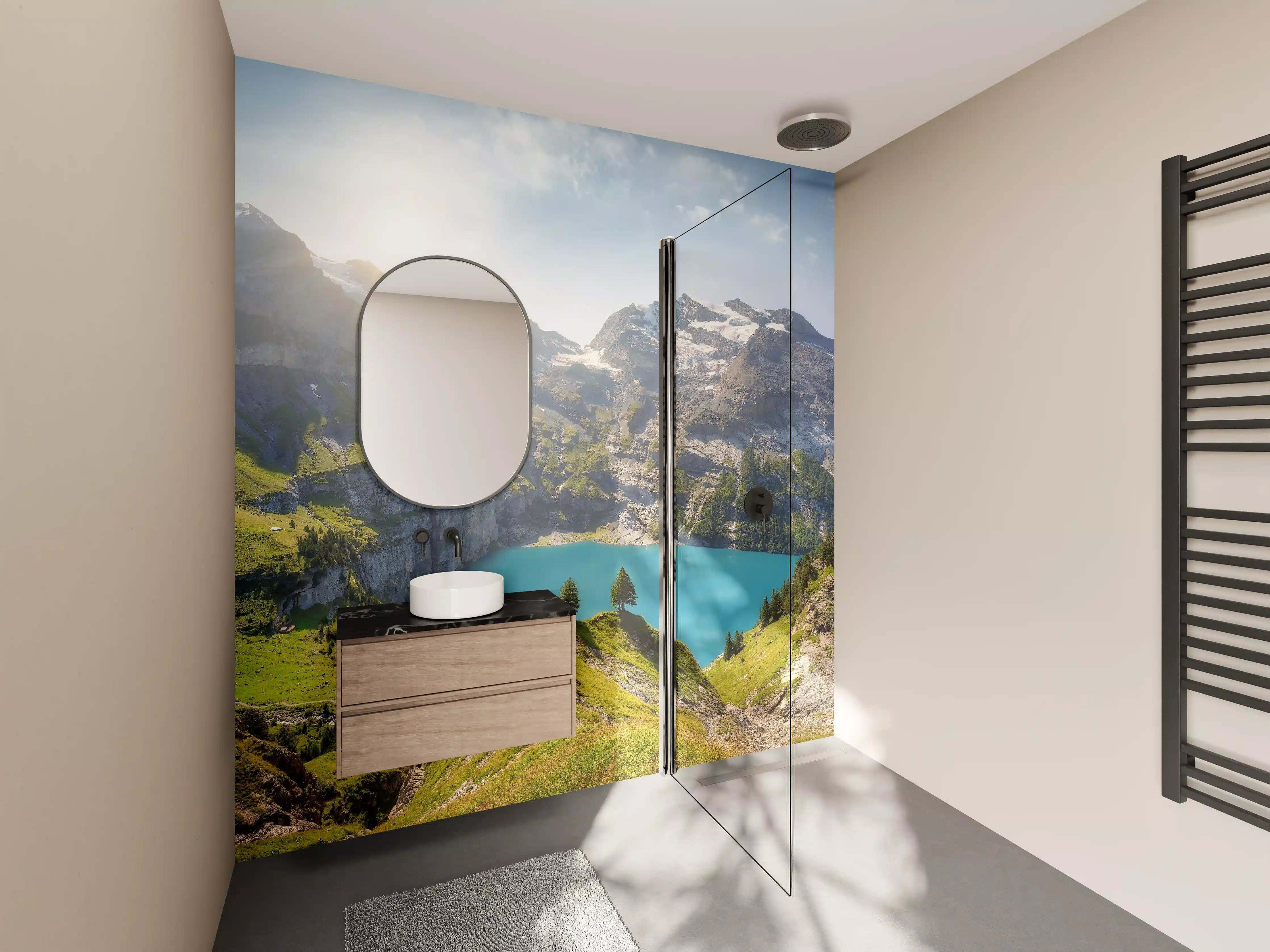 Wandverkleidung Bad - Oeschinensee in den Schweizer Alpen