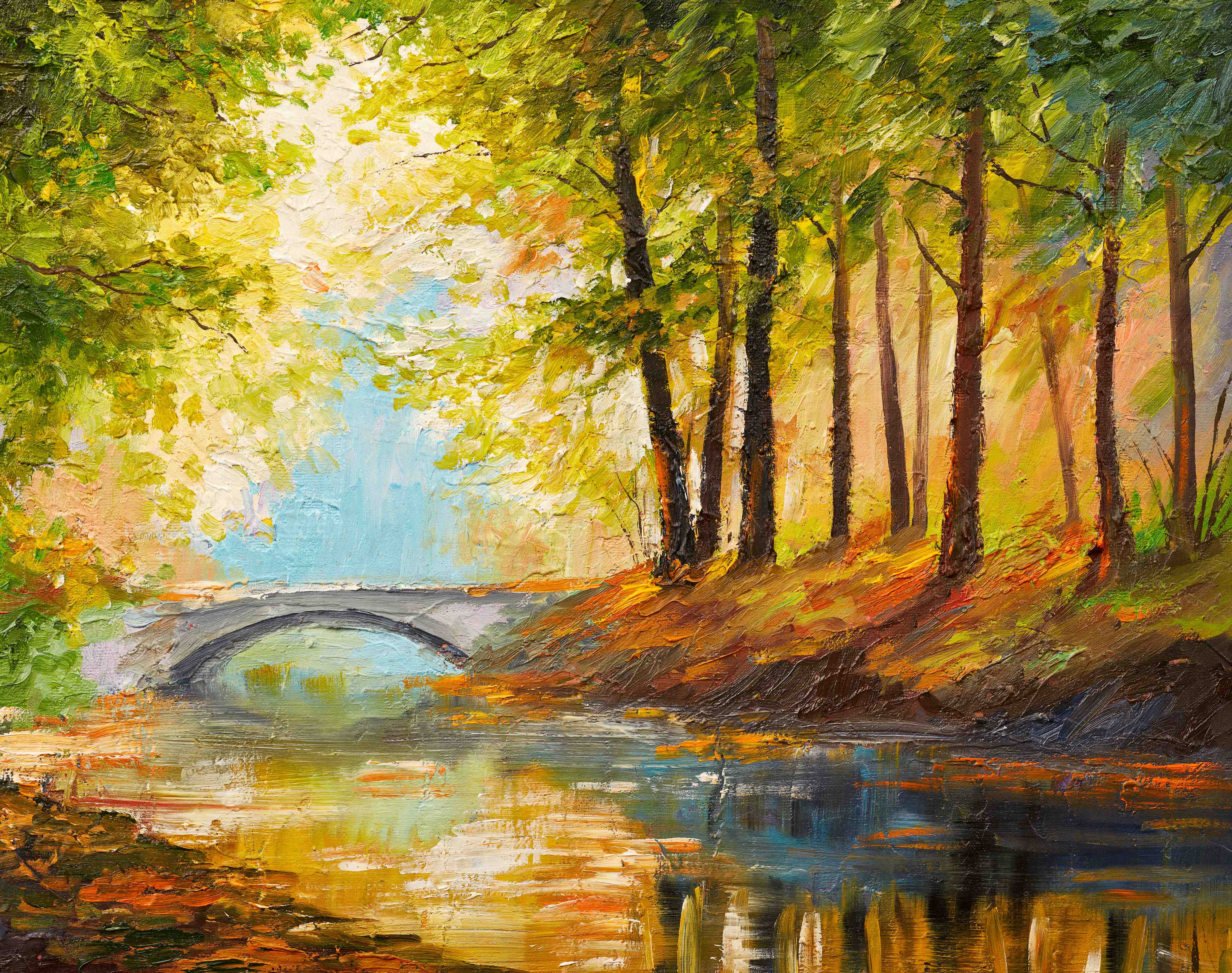 Wandverkleidung Bad-Ölgemälde Herbst Wald mit Fluss
