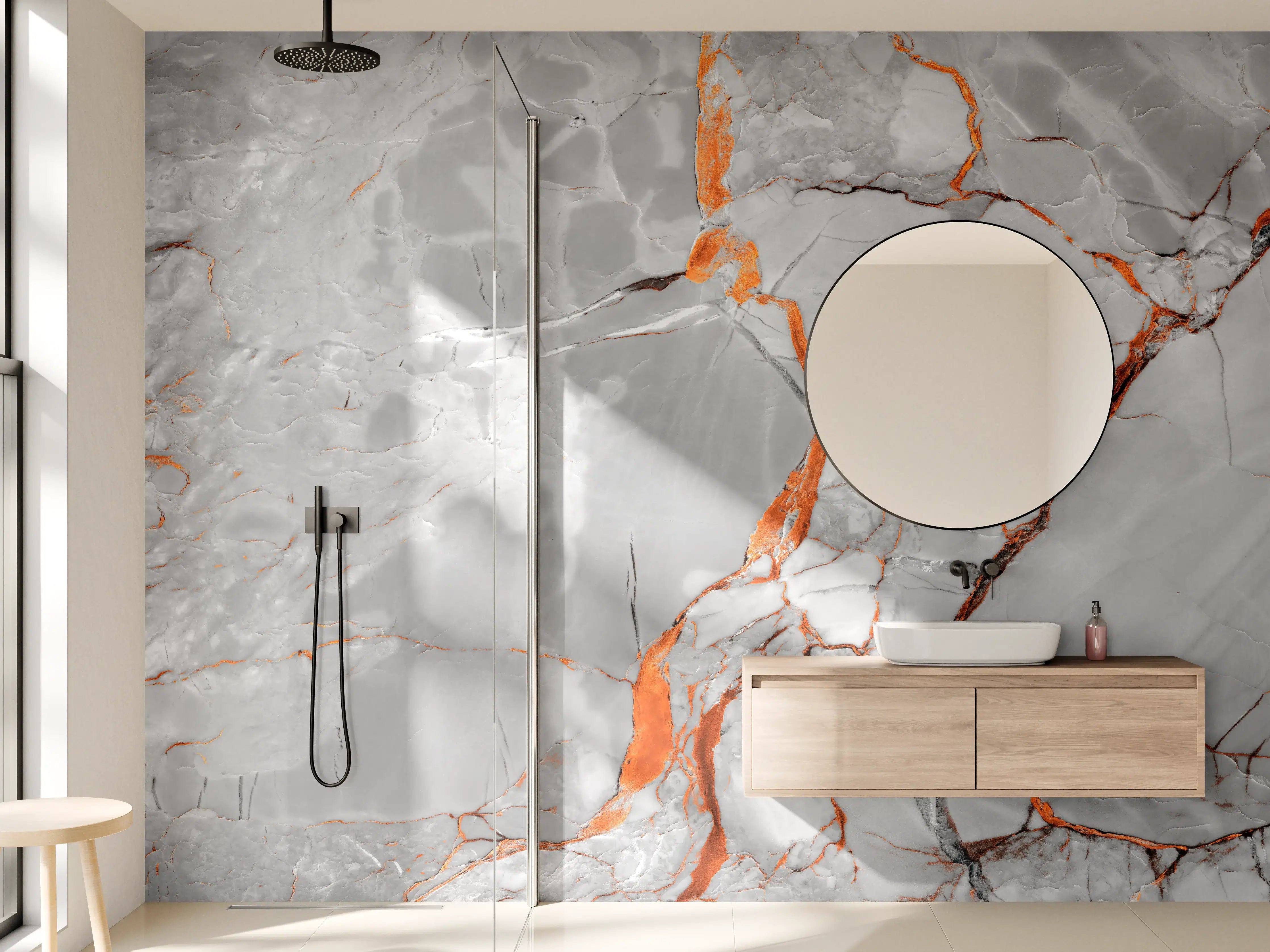 Wandverkleidung Bad - Orange-Weiß natürliche Marmortextur