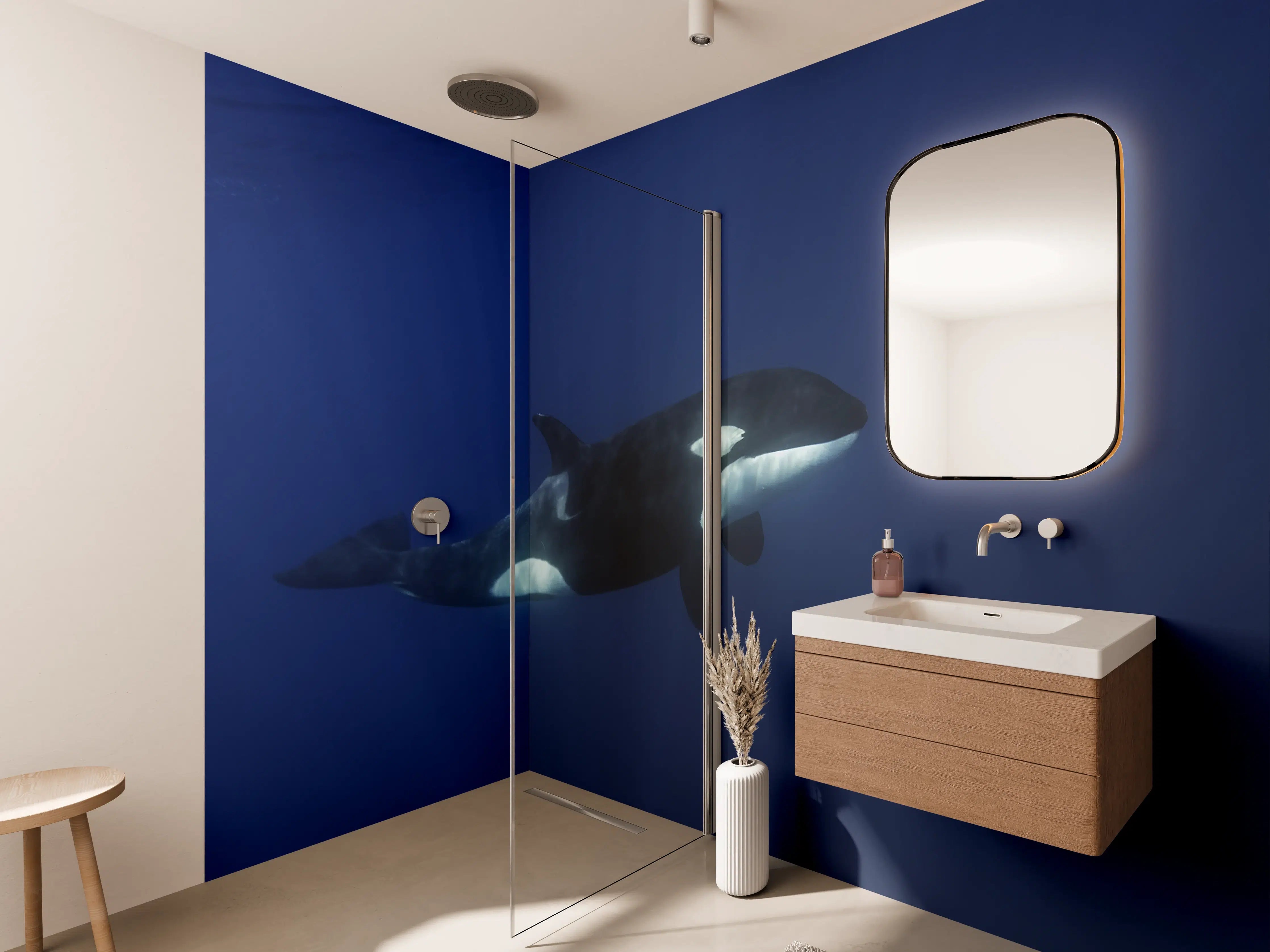 Wandverkleidung Bad - Orca im blauen Pazifik