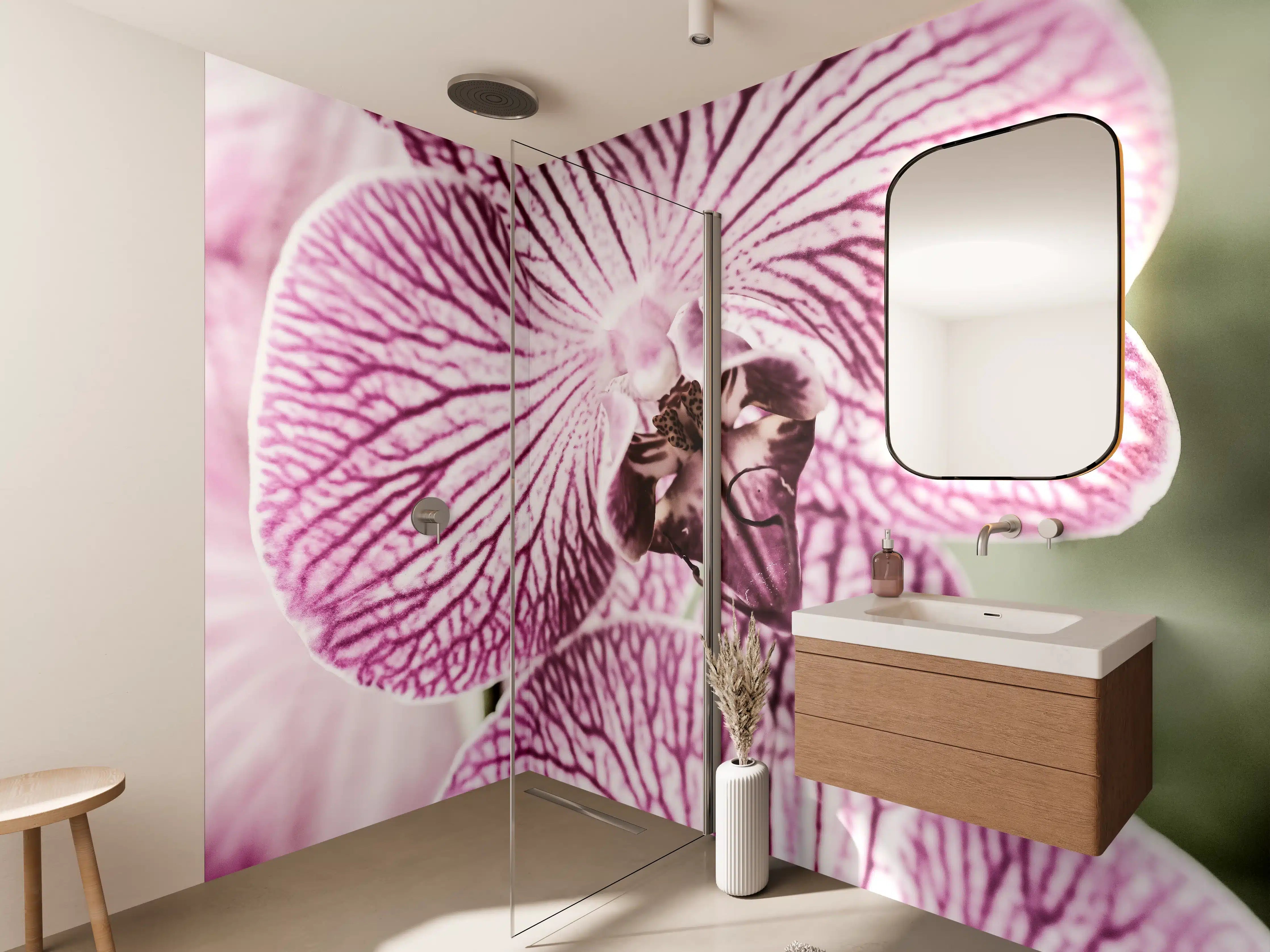 Wandverkleidung Bad - Orchideen Makro Pink-Lila