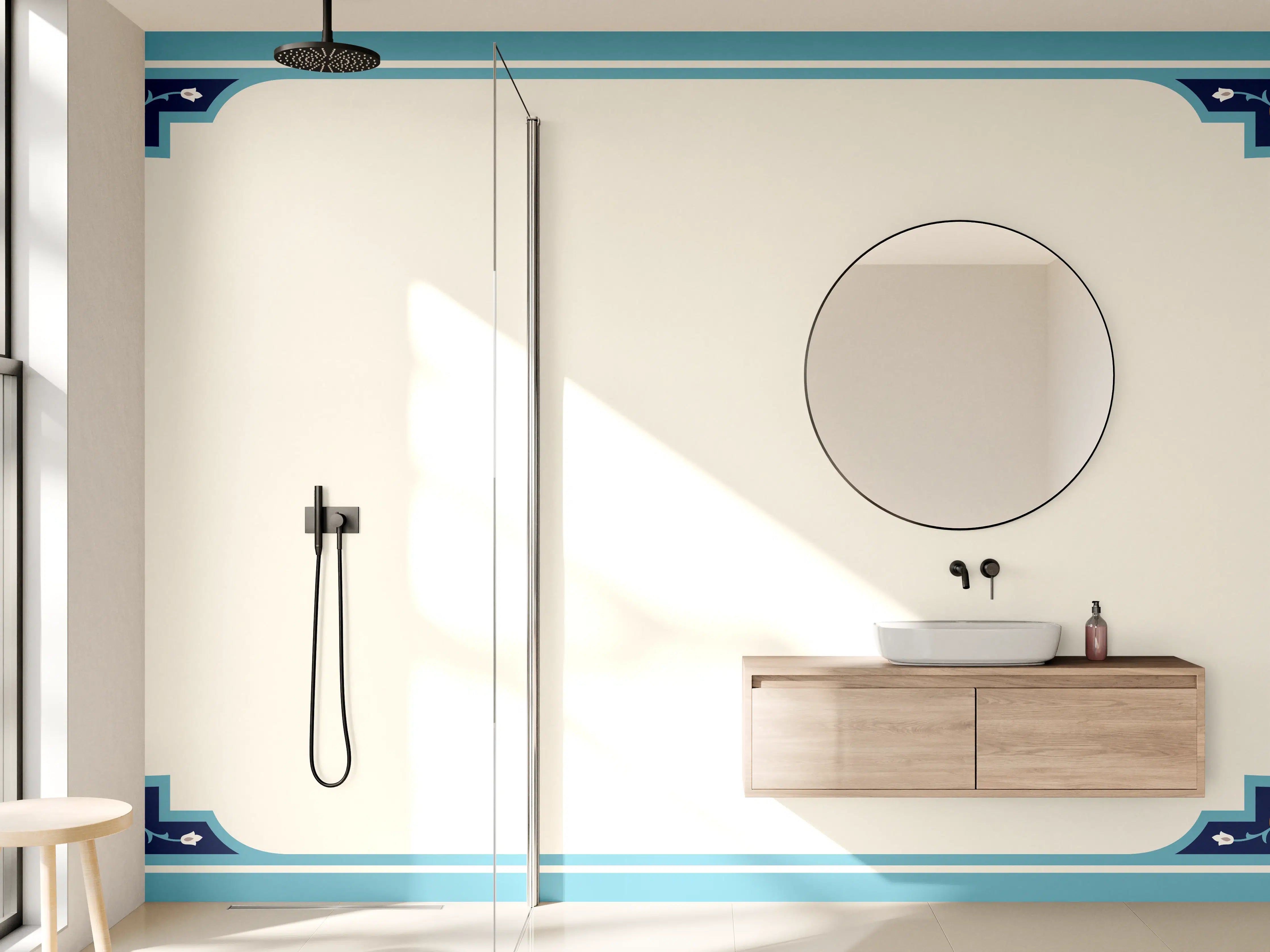 Wandverkleidung Bad - Orientalischer Rahmen Blau-Gold
