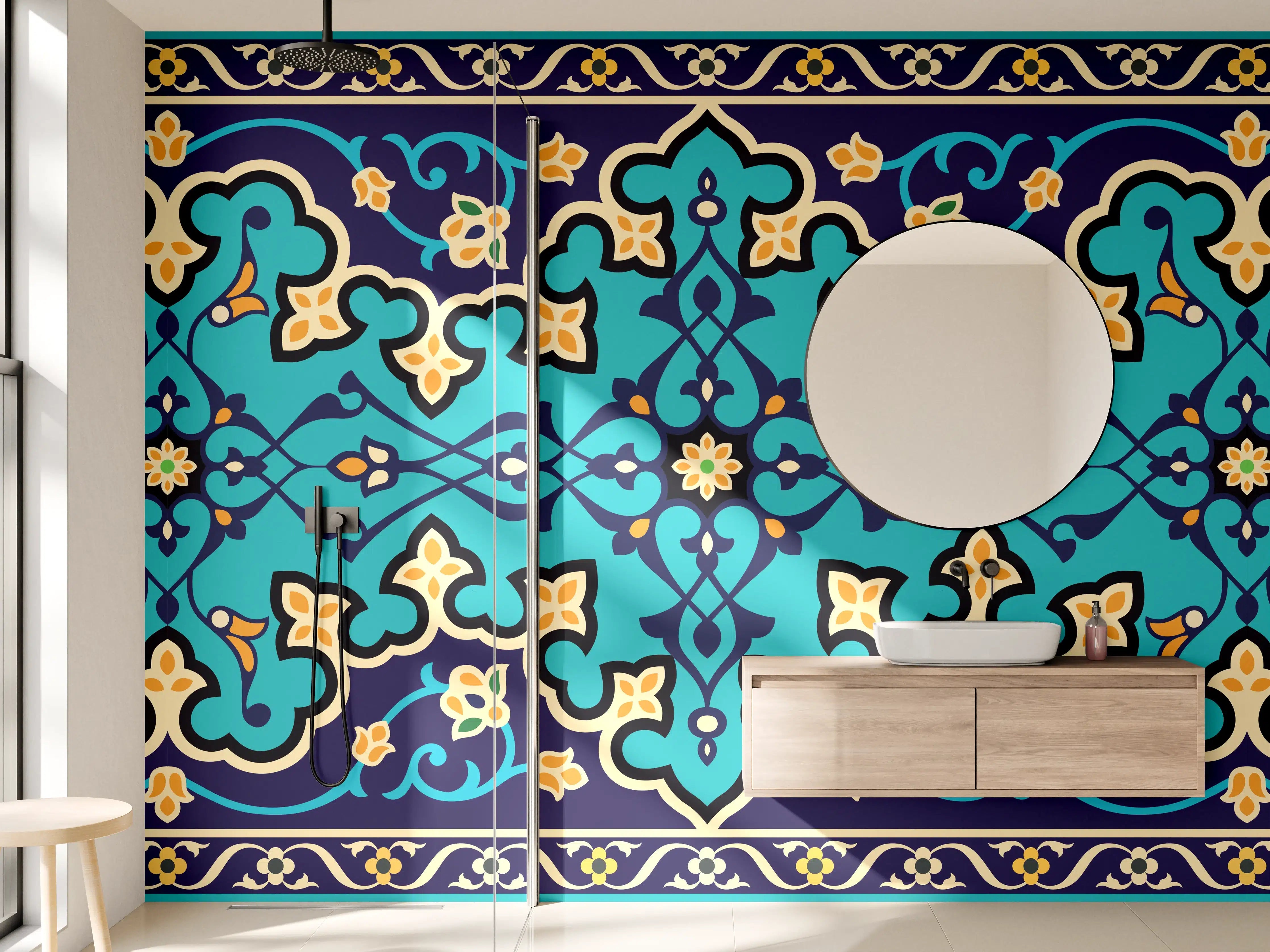 Wandverkleidung Bad - Orientalisches Blau-Türkis Muster