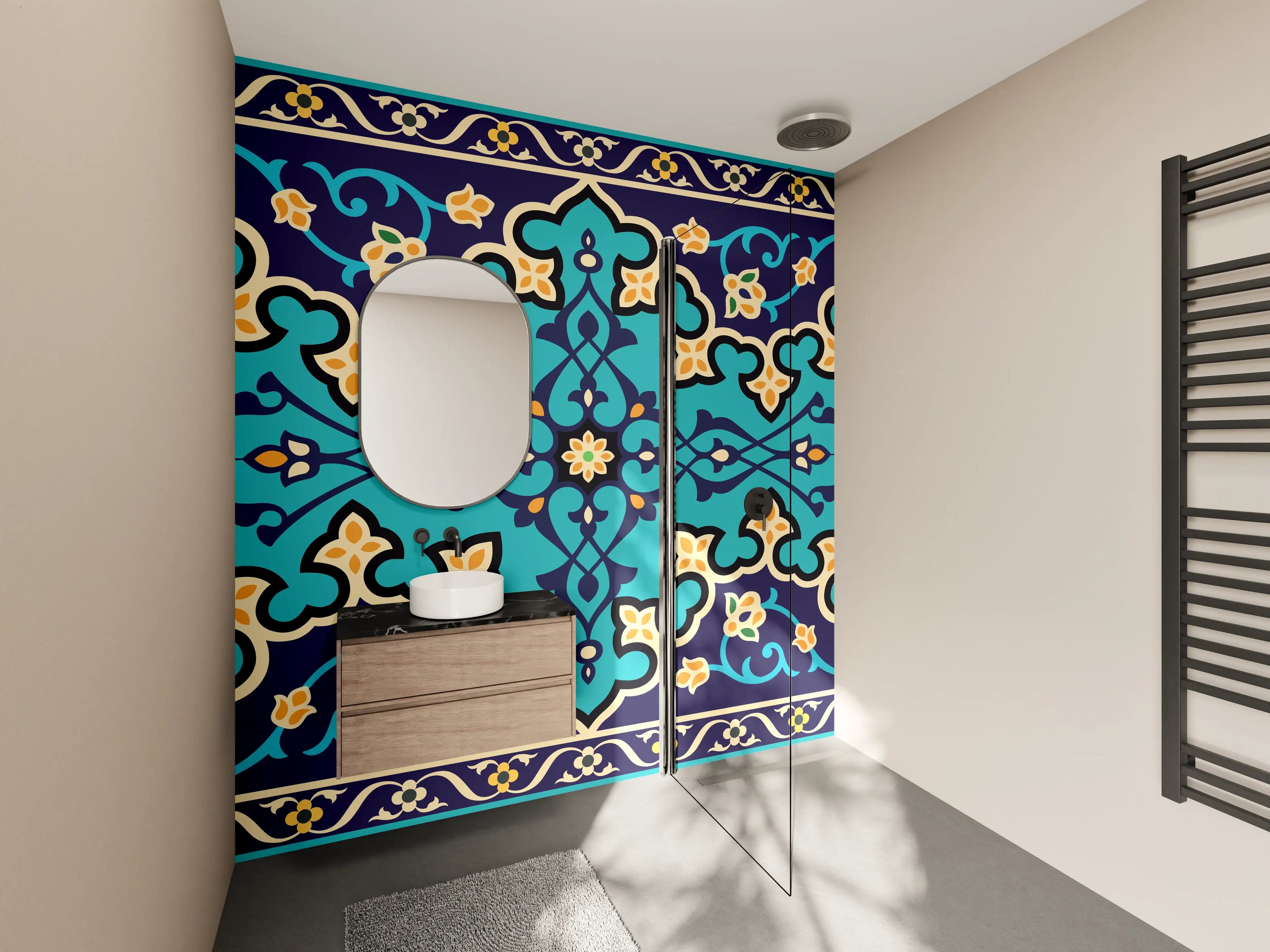 Wandverkleidung Bad - Orientalisches Blau-Türkis Muster