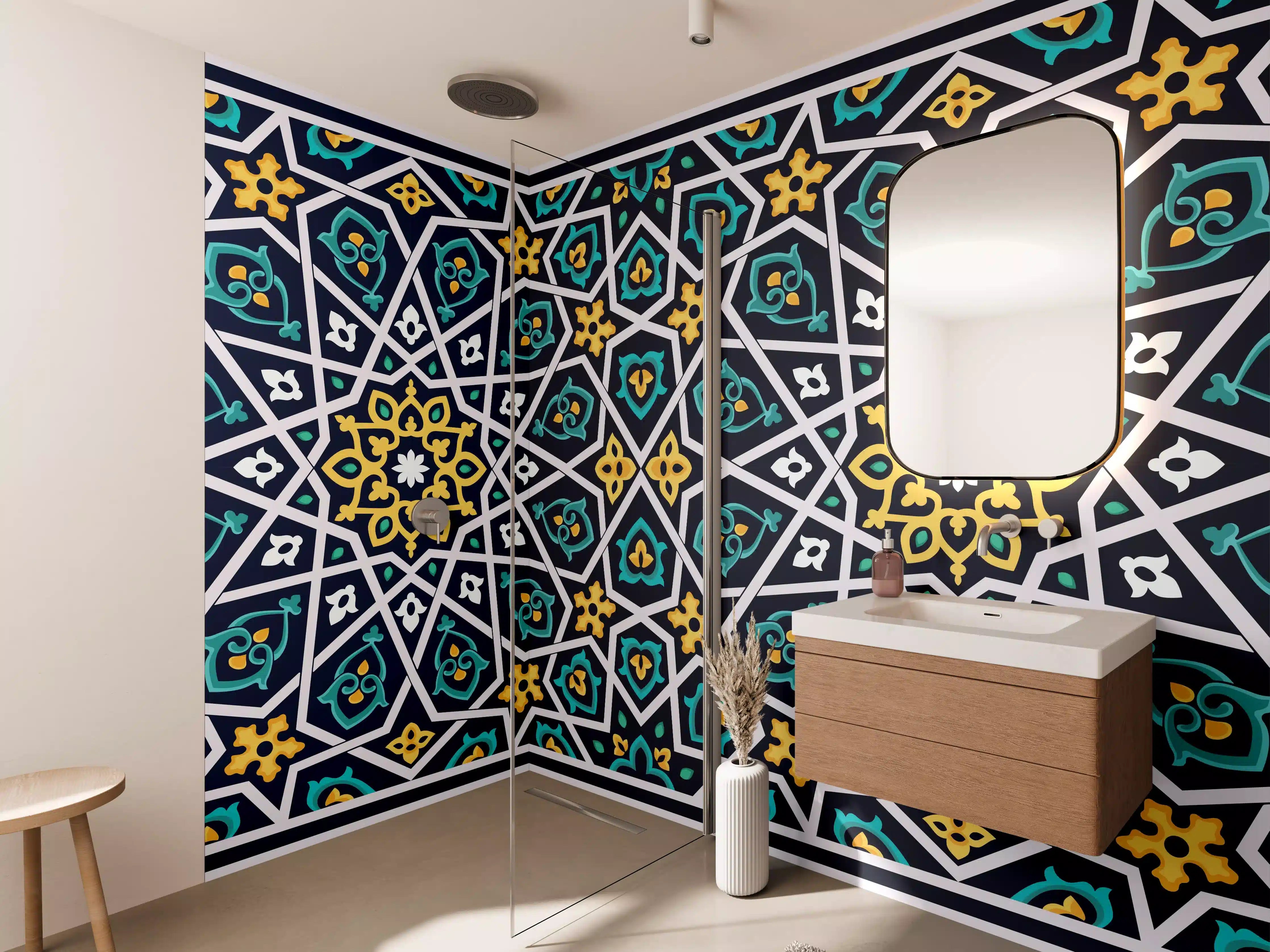 Wandverkleidung Bad - Orientalisches Fliesenmuster Blau