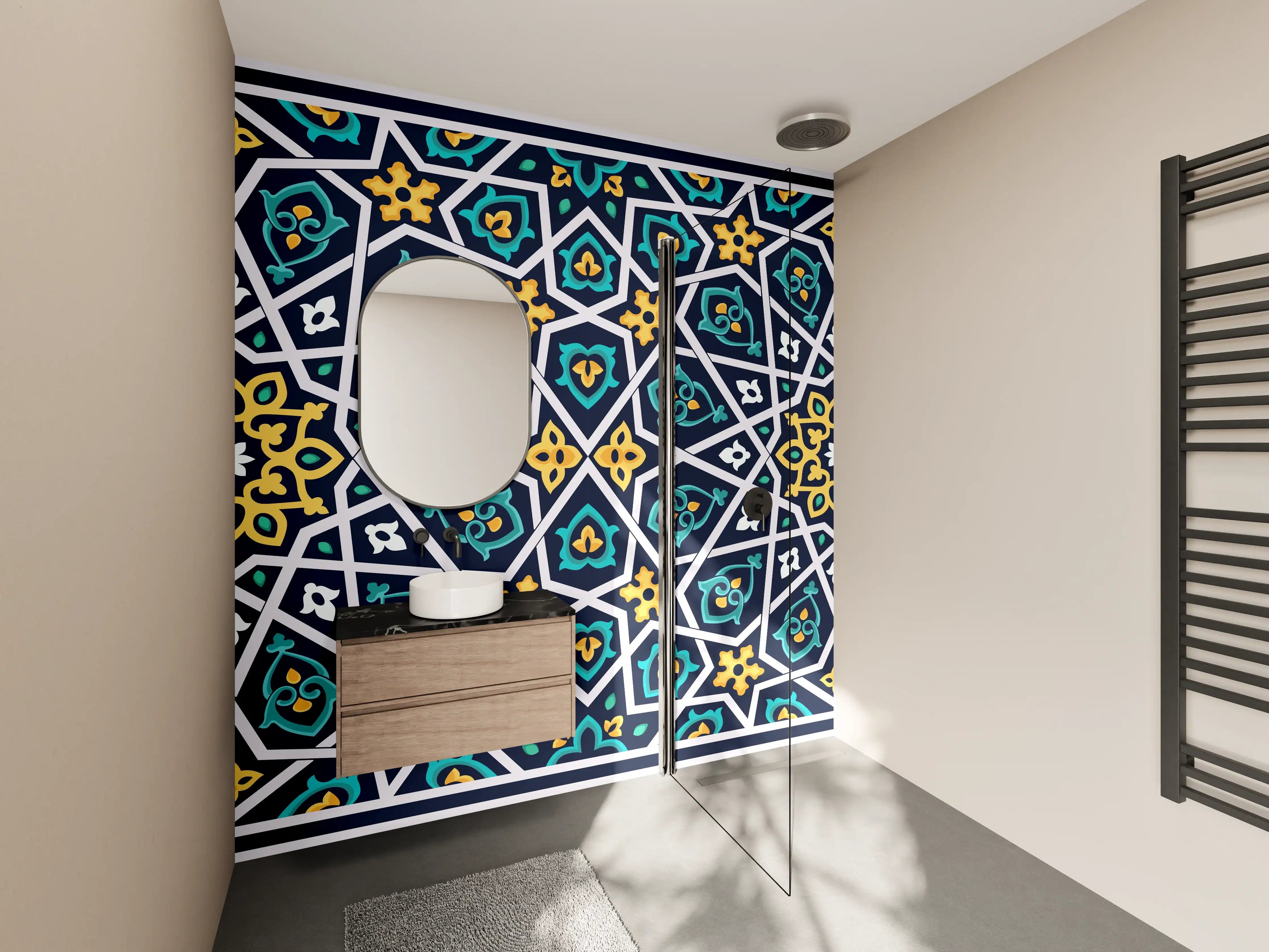 Wandverkleidung Bad - Orientalisches Fliesenmuster Blau