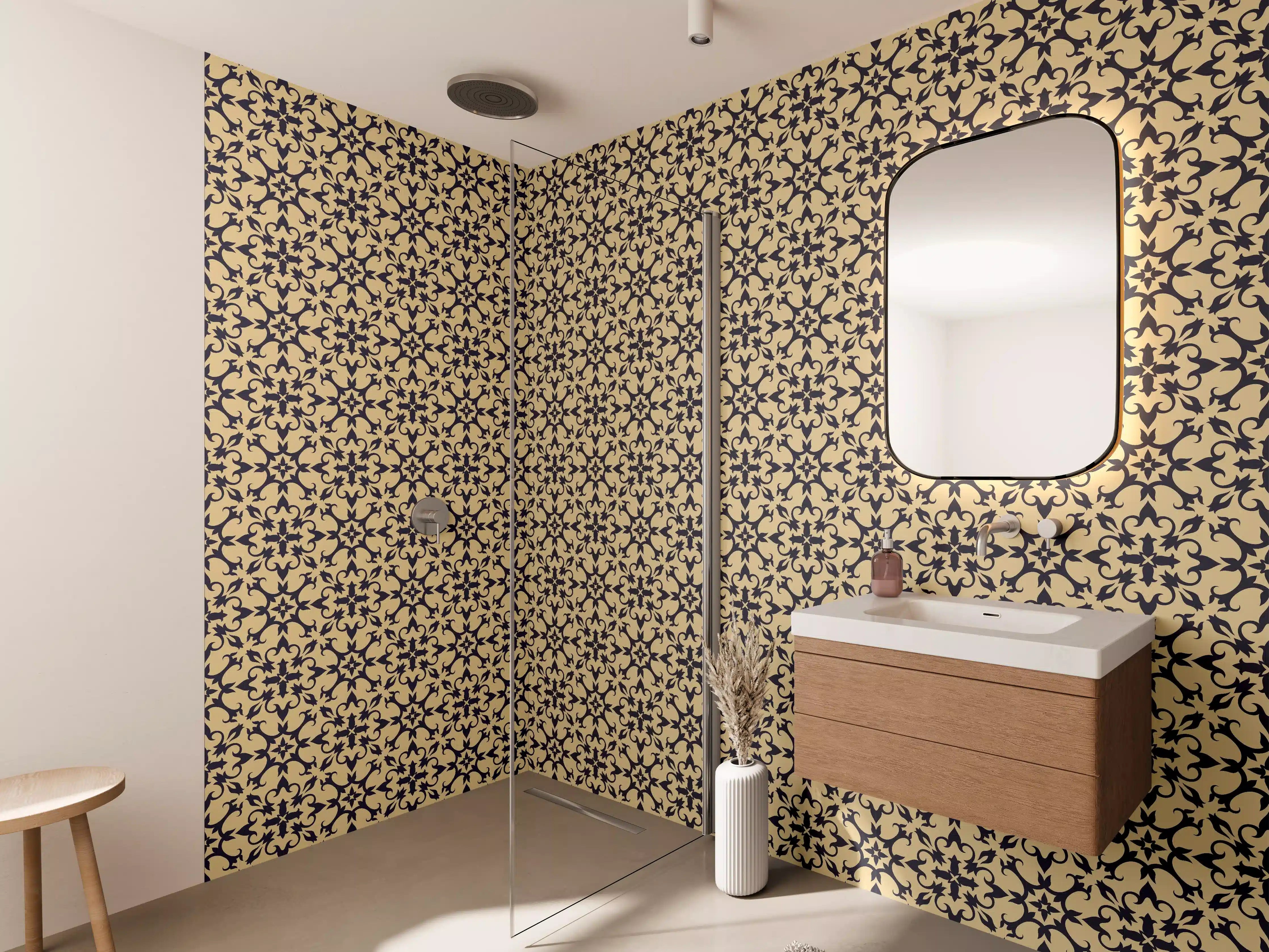 Wandverkleidung Bad - Ornamentales Beige-Muster