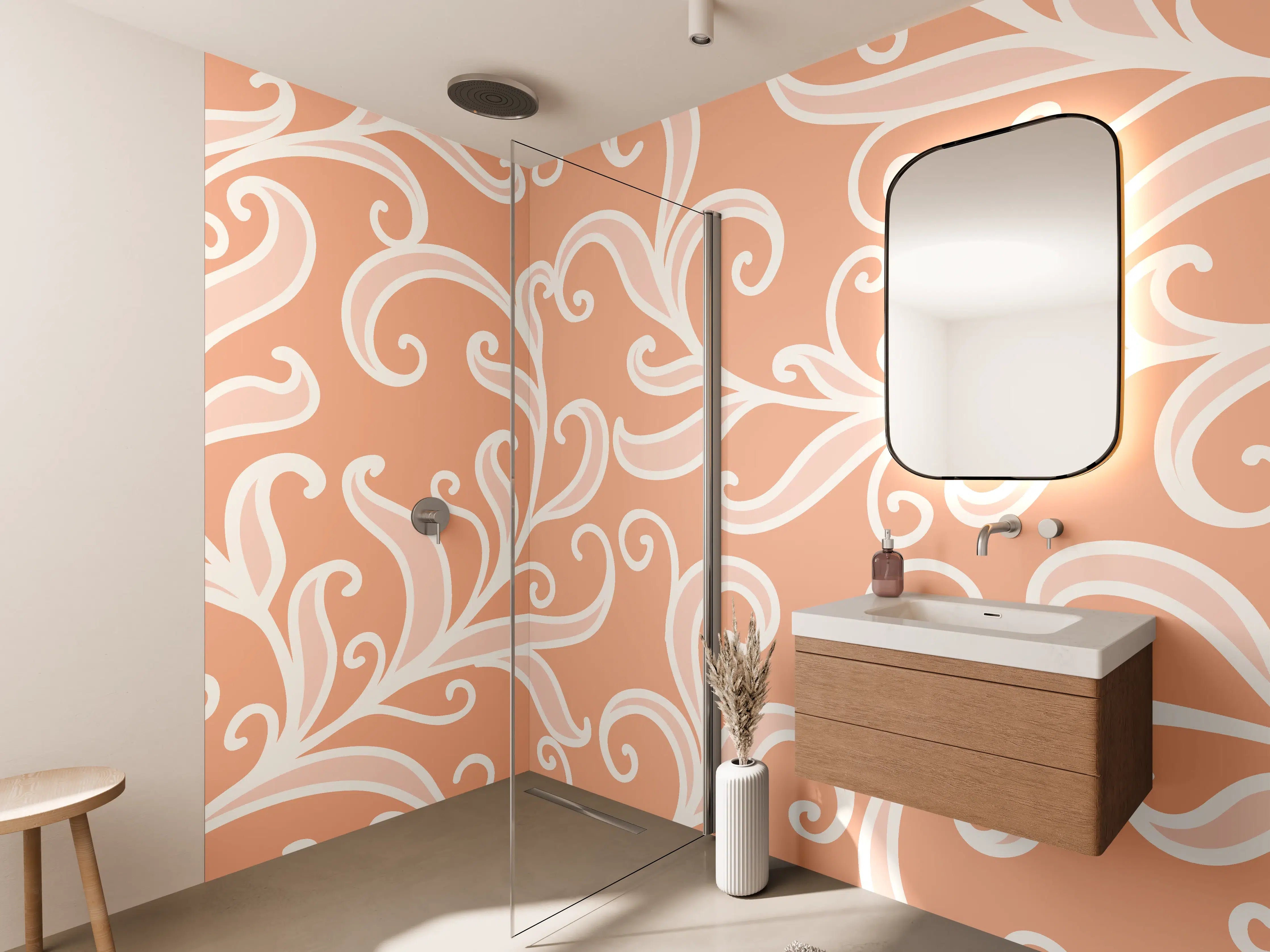 Wandverkleidung Bad - Ornamentales Muster Apricot Creme