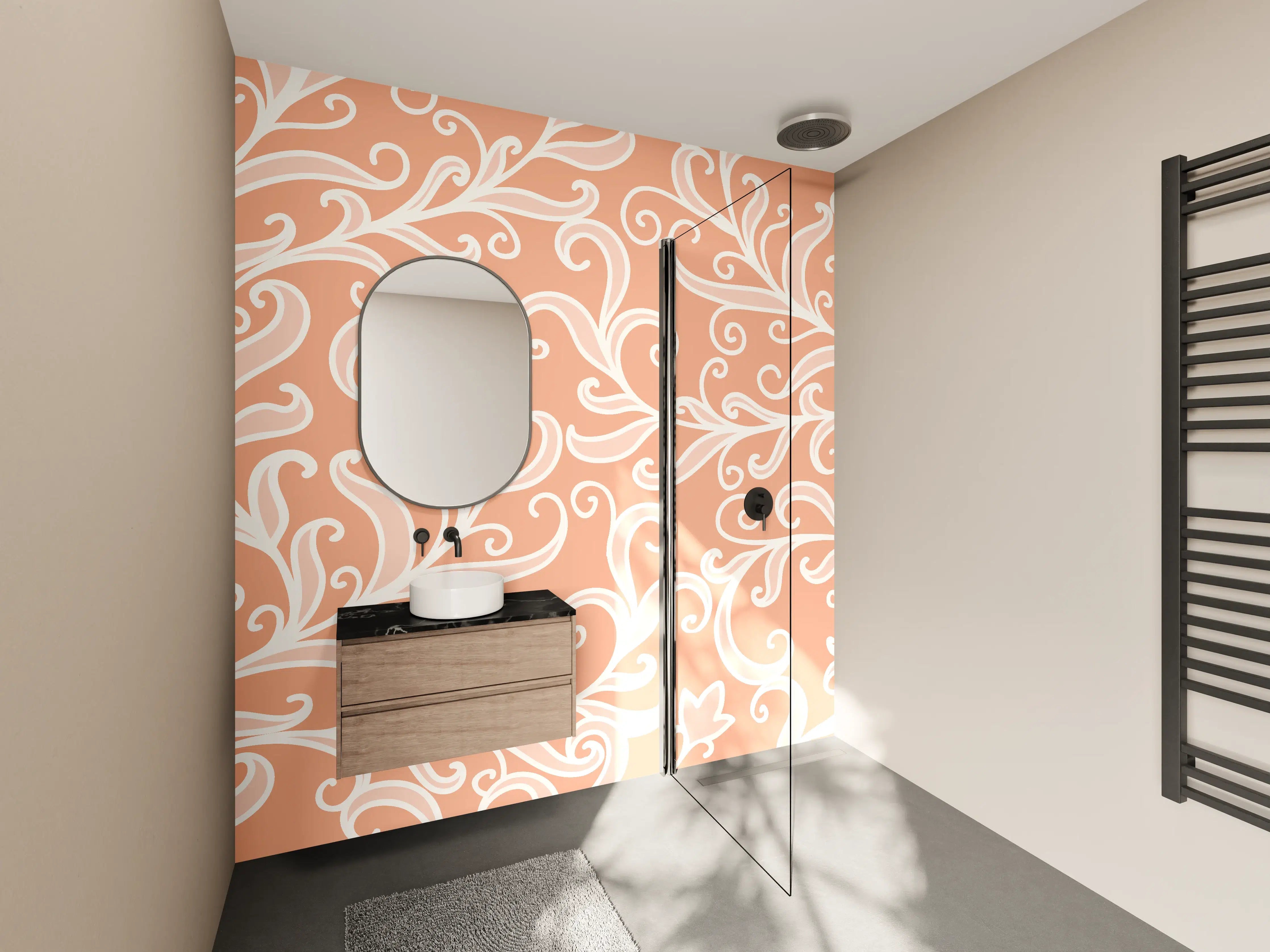 Wandverkleidung Bad - Ornamentales Muster Apricot Creme