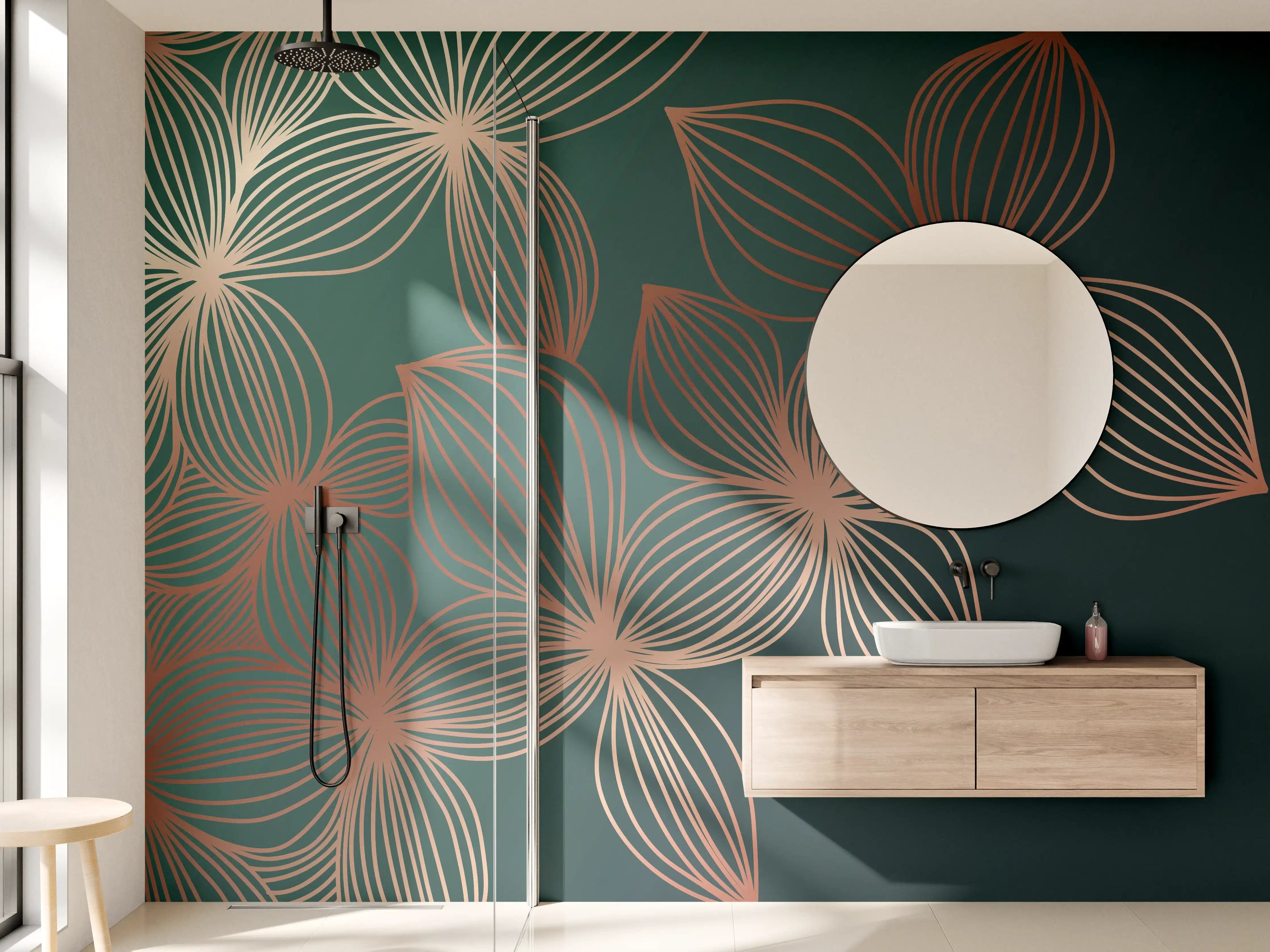 Wandverkleidung Bad - Ornamente Lineart Pflanzen Dunkel