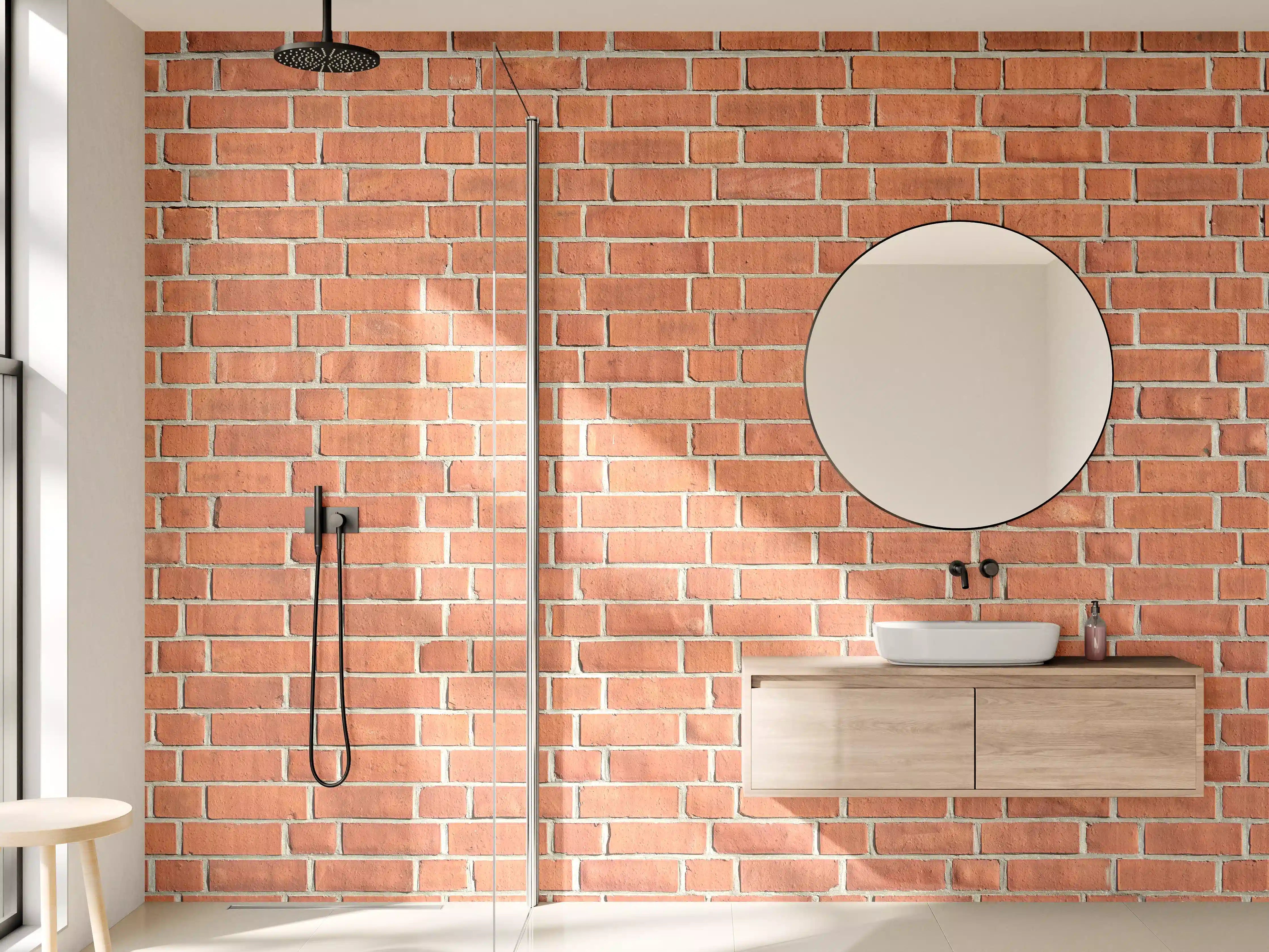 Wandverkleidung Bad - Panorama Rote Ziegelwand