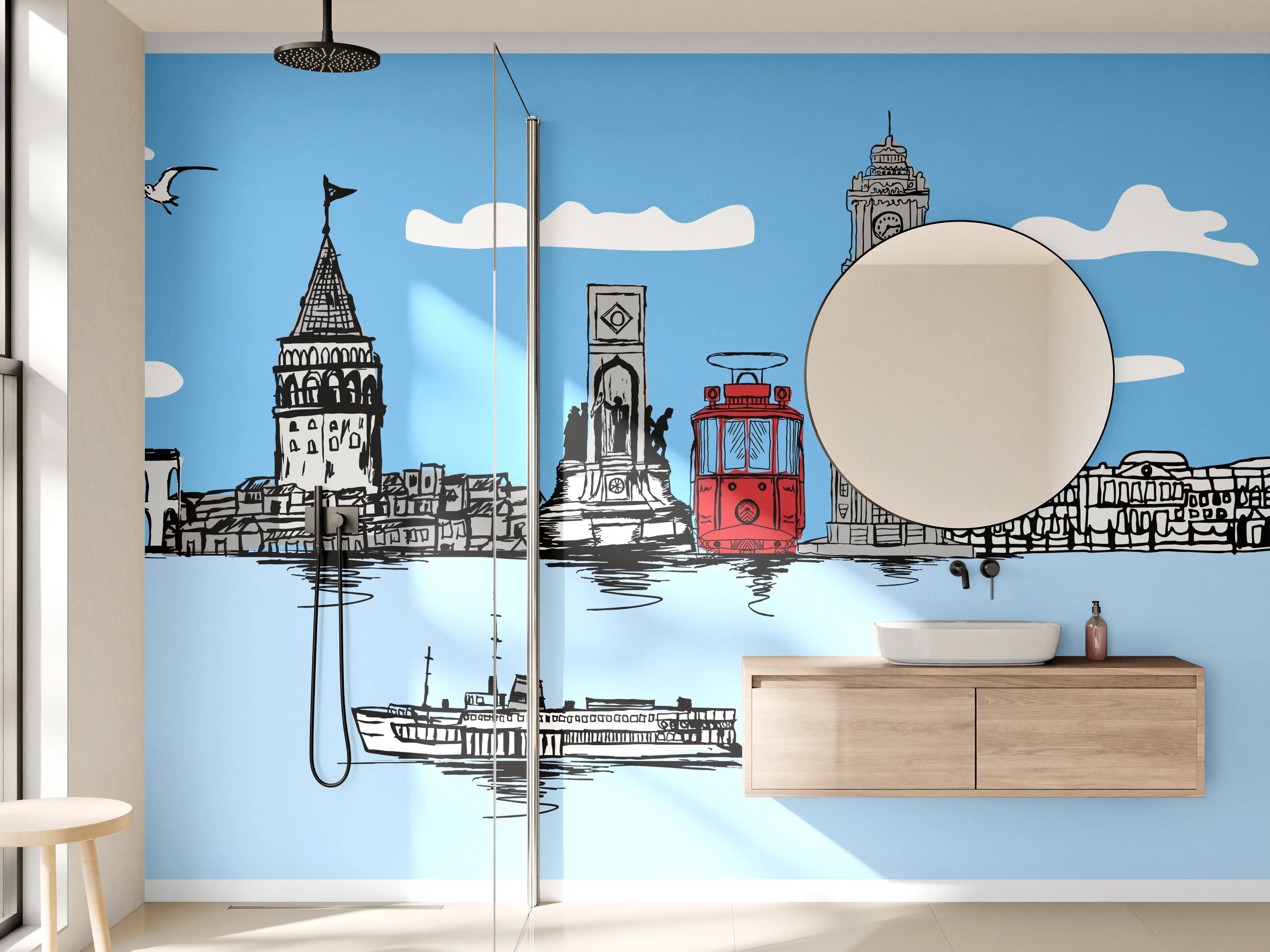 Wandverkleidung Bad - Panorama Skylines Graphic Print