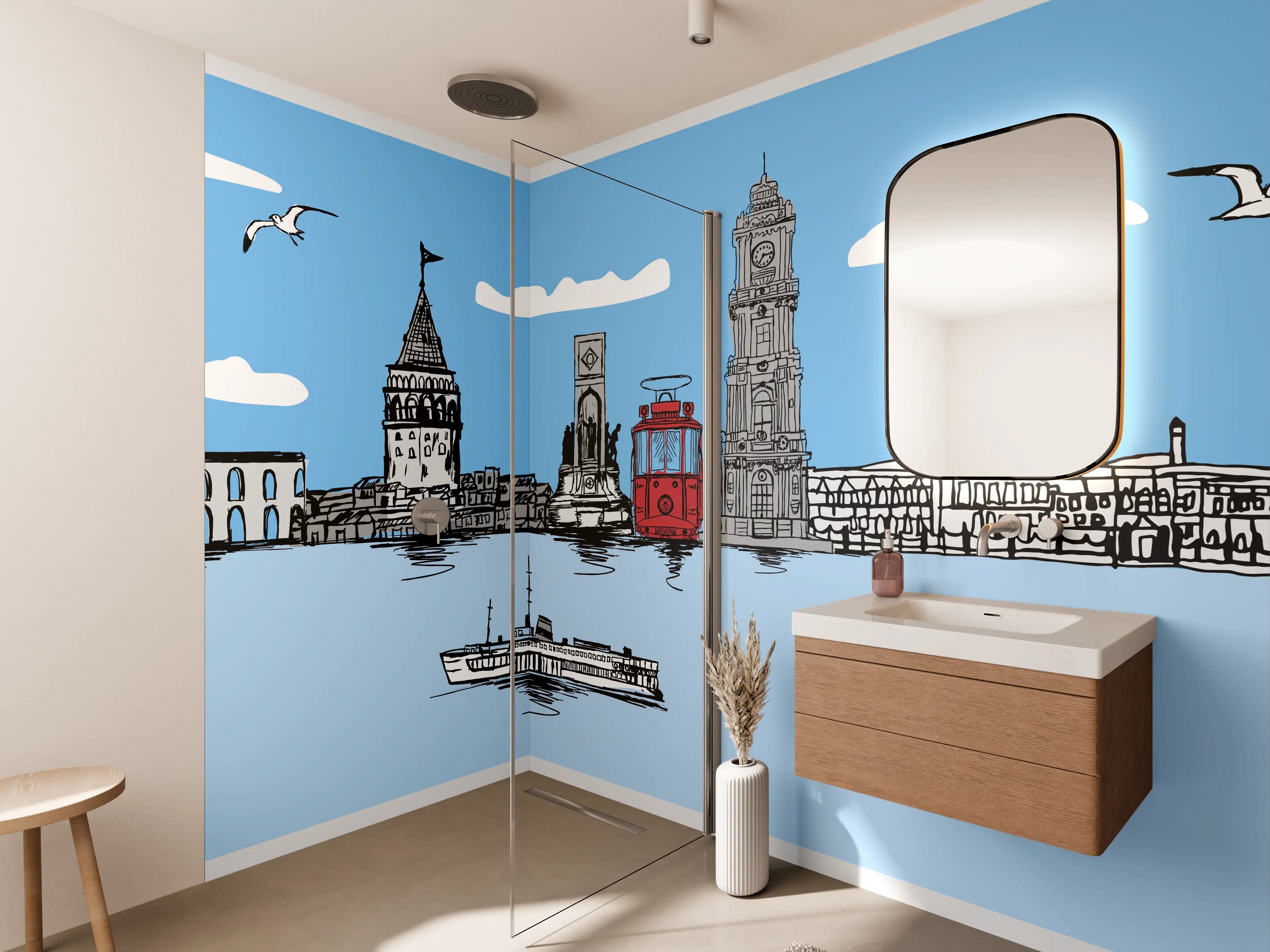 Wandverkleidung Bad - Panorama Skylines Graphic Print