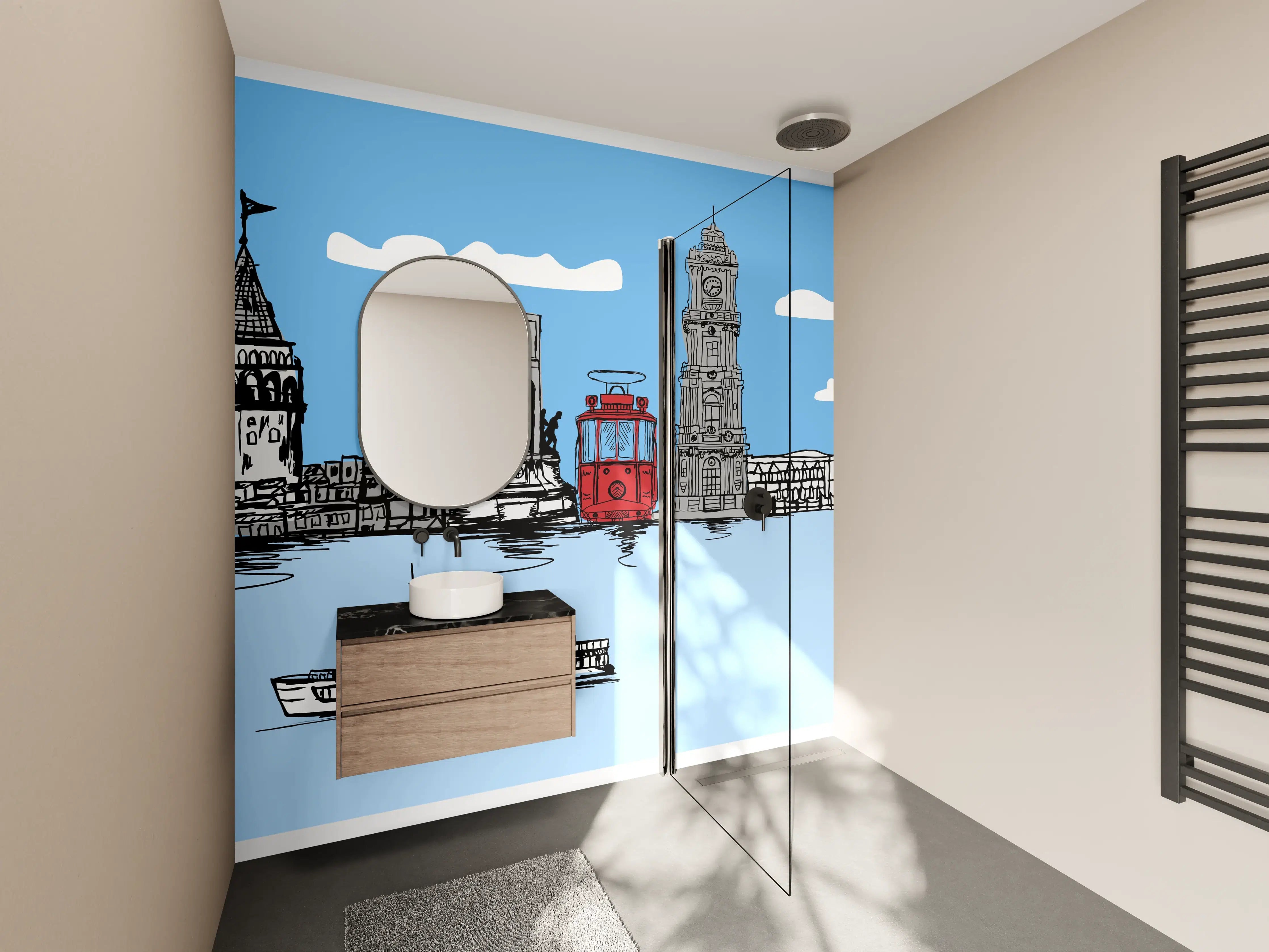 Wandverkleidung Bad - Panorama Skylines Graphic Print
