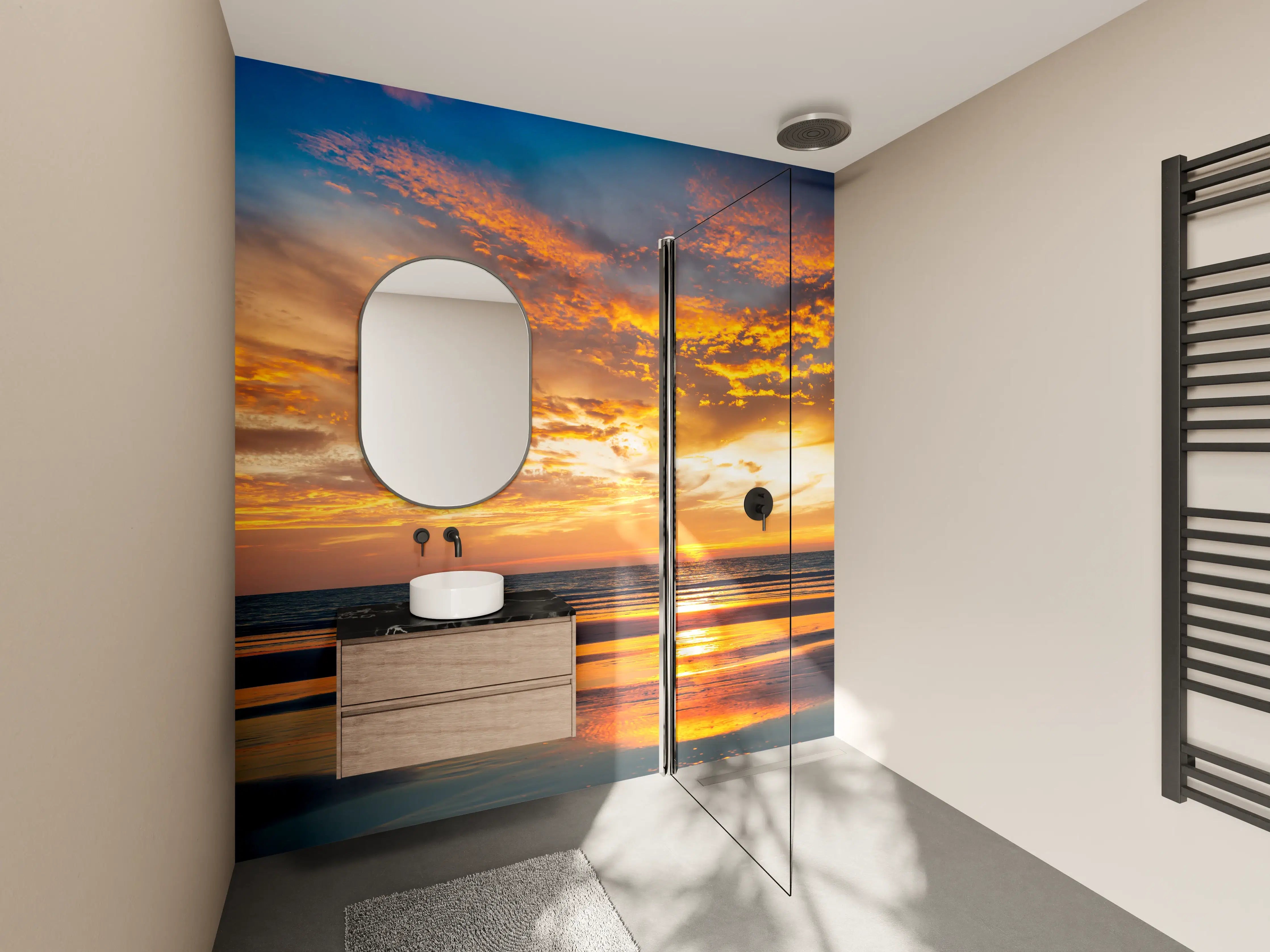 Wandverkleidung Bad - Panorama Sonnenuntergang am Meer