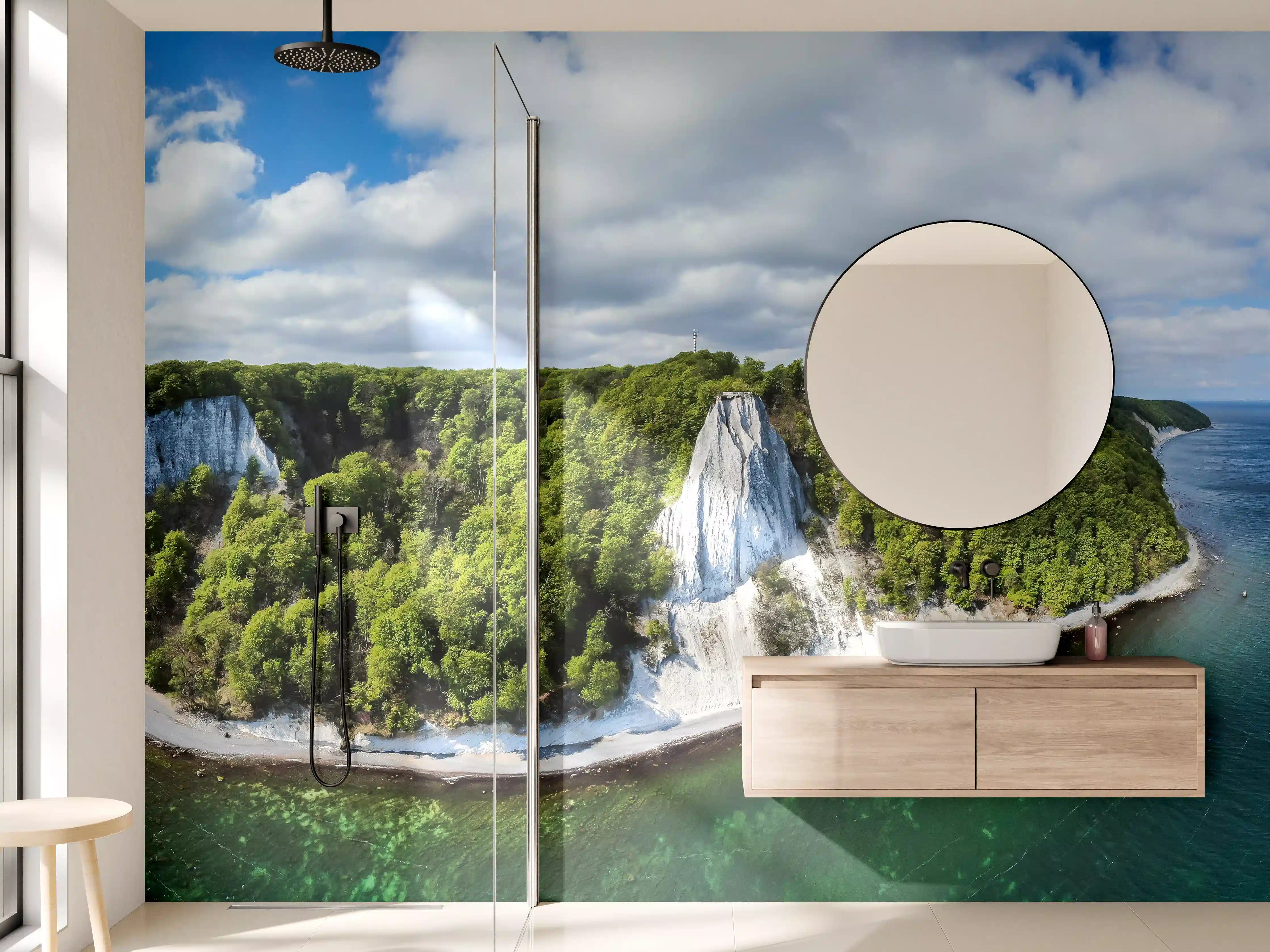 Wandverkleidung Bad - Panoramablick auf den Königsstuhl - Rügen
